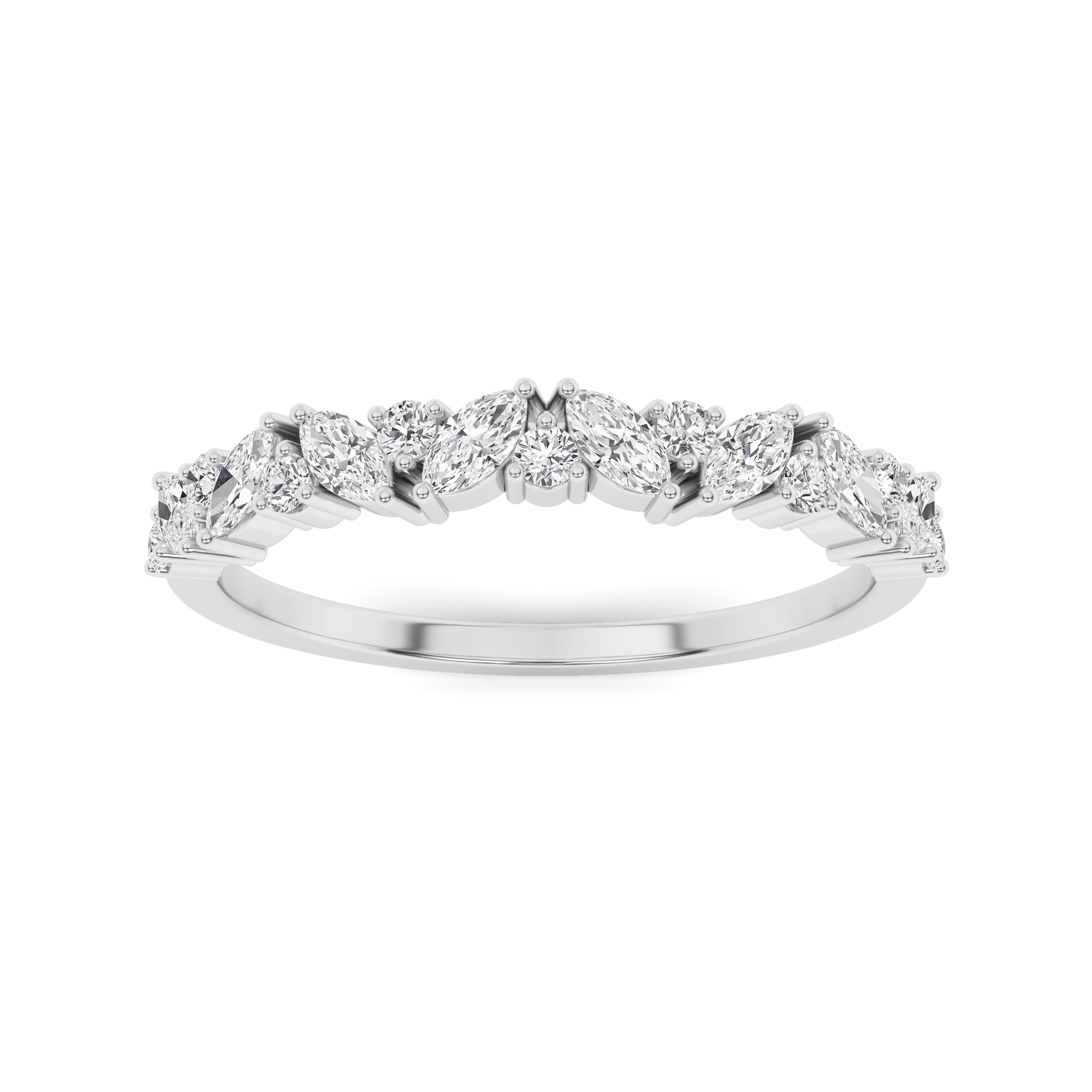 Prong Set Round With Marquise Diamond Half Eternity Band