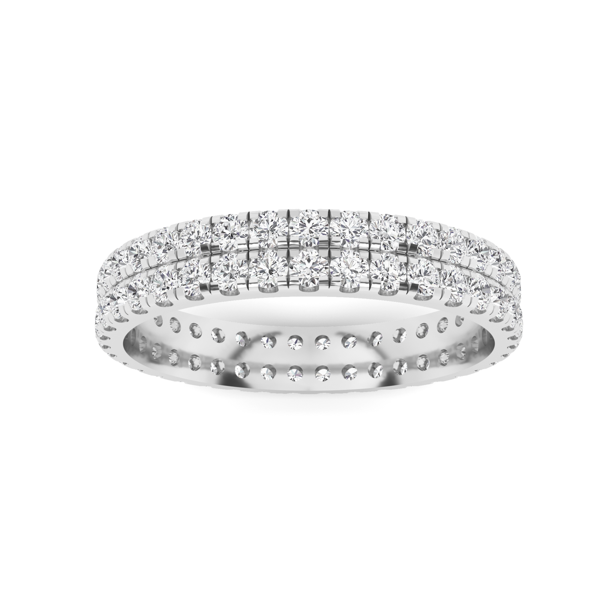 Two Row 4 Prong Full Eternity Wedding Band In 9K White Gold