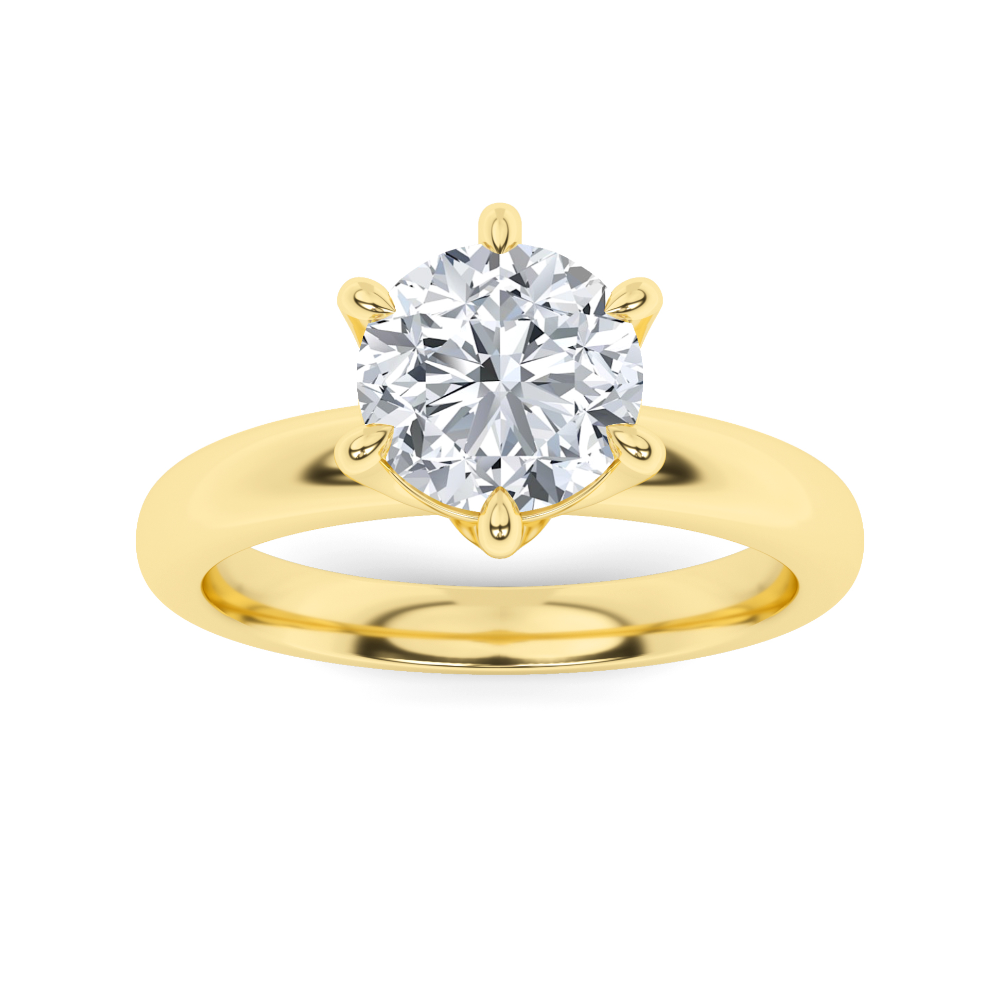 Modern Heavy Shank 6 Claw Round Cut Diamond Engagement Ring in 9K Yellow Gold