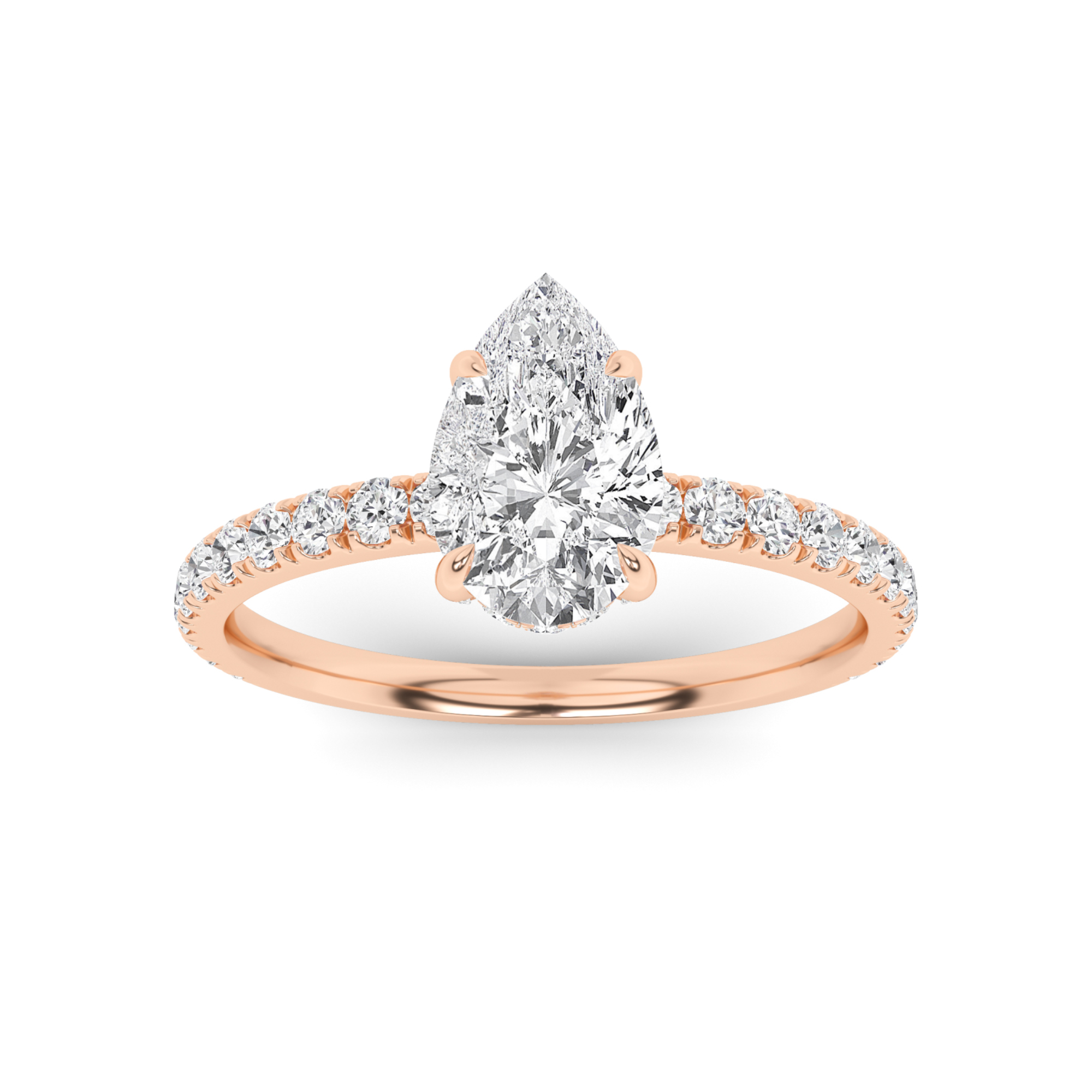 Halo 4 Prong Round Side Stone Diamond Engagment in 9K Rose Gold Hidden Engagement Ring