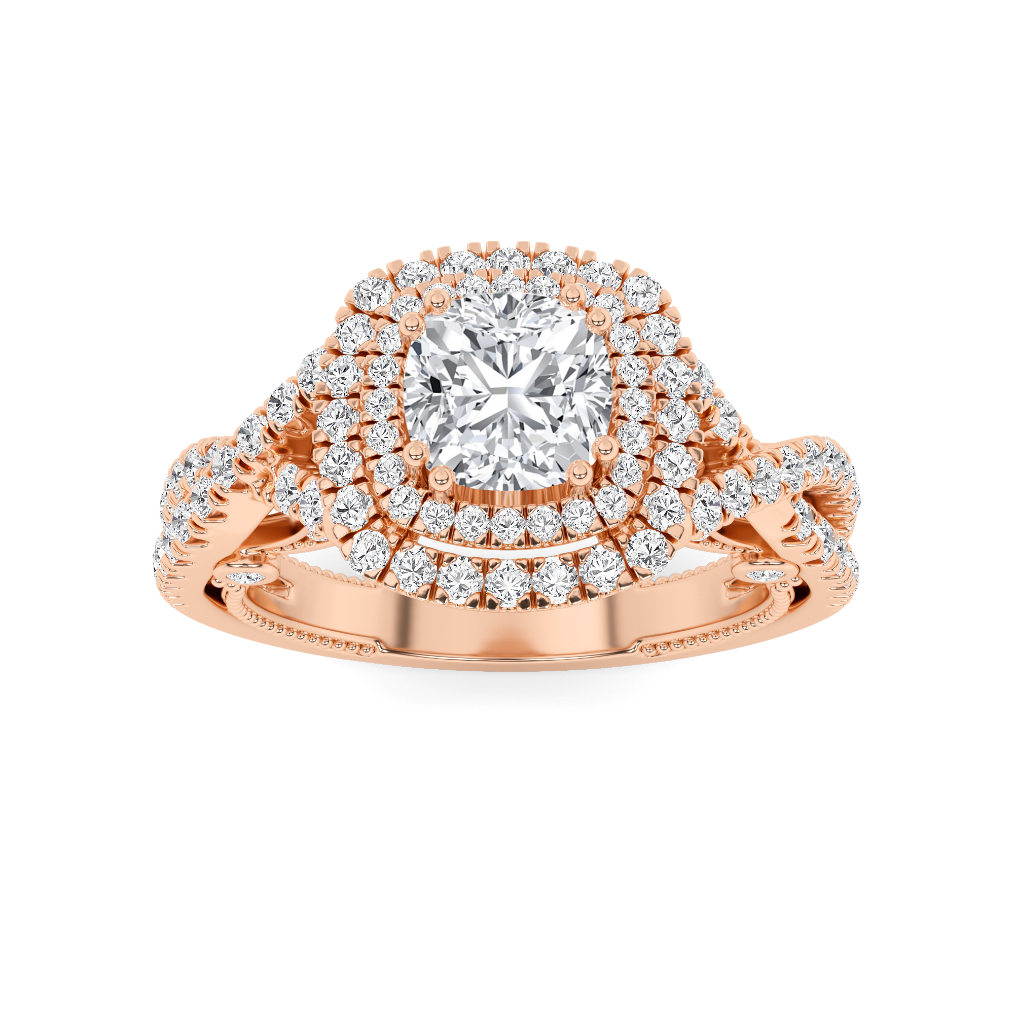 Twisted Halo Round Diamond Engagment in 9K Rose Gold Designer Engagement Ring