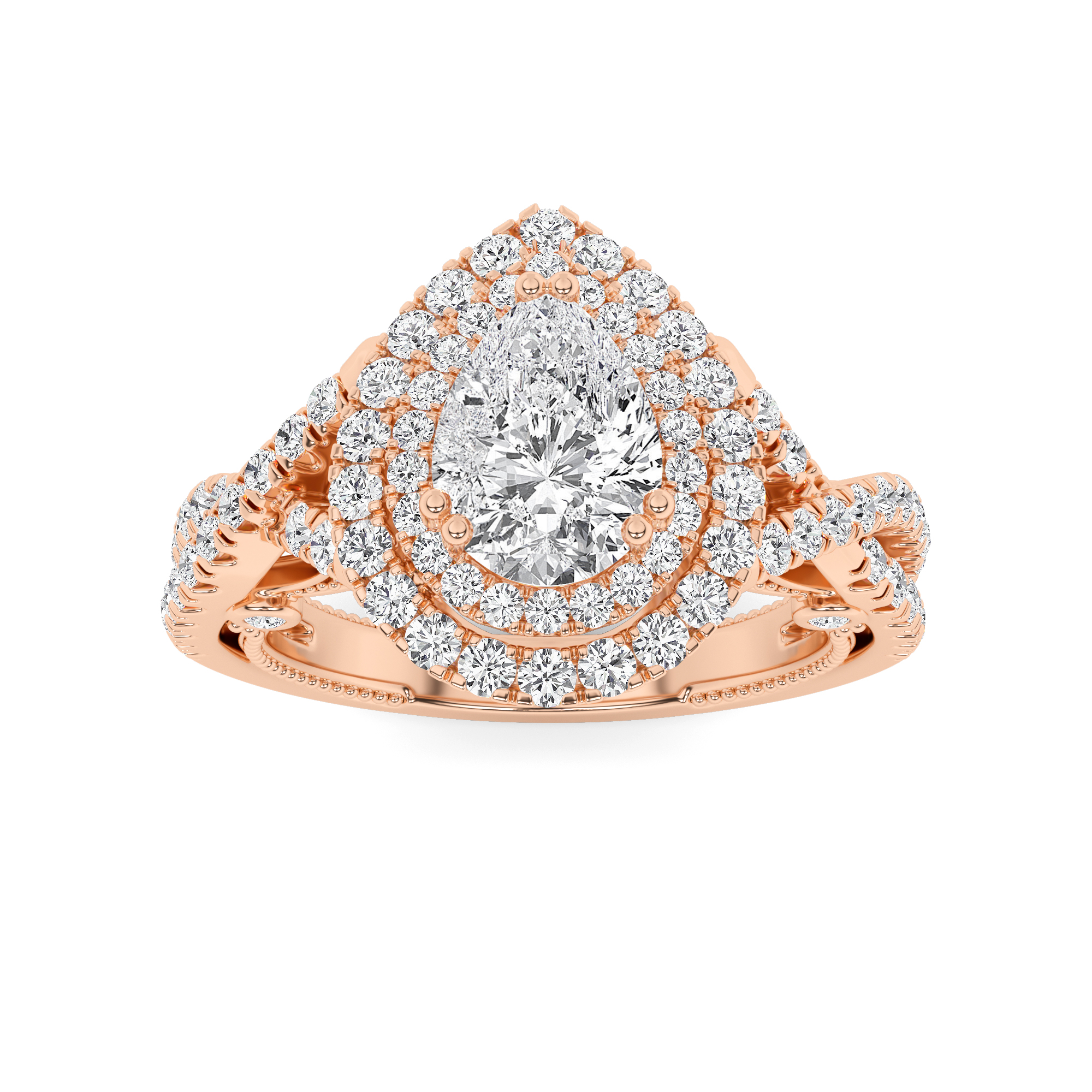 Twisted Halo Round Diamond Engagment in 9K Rose Gold Designer Engagement Ring