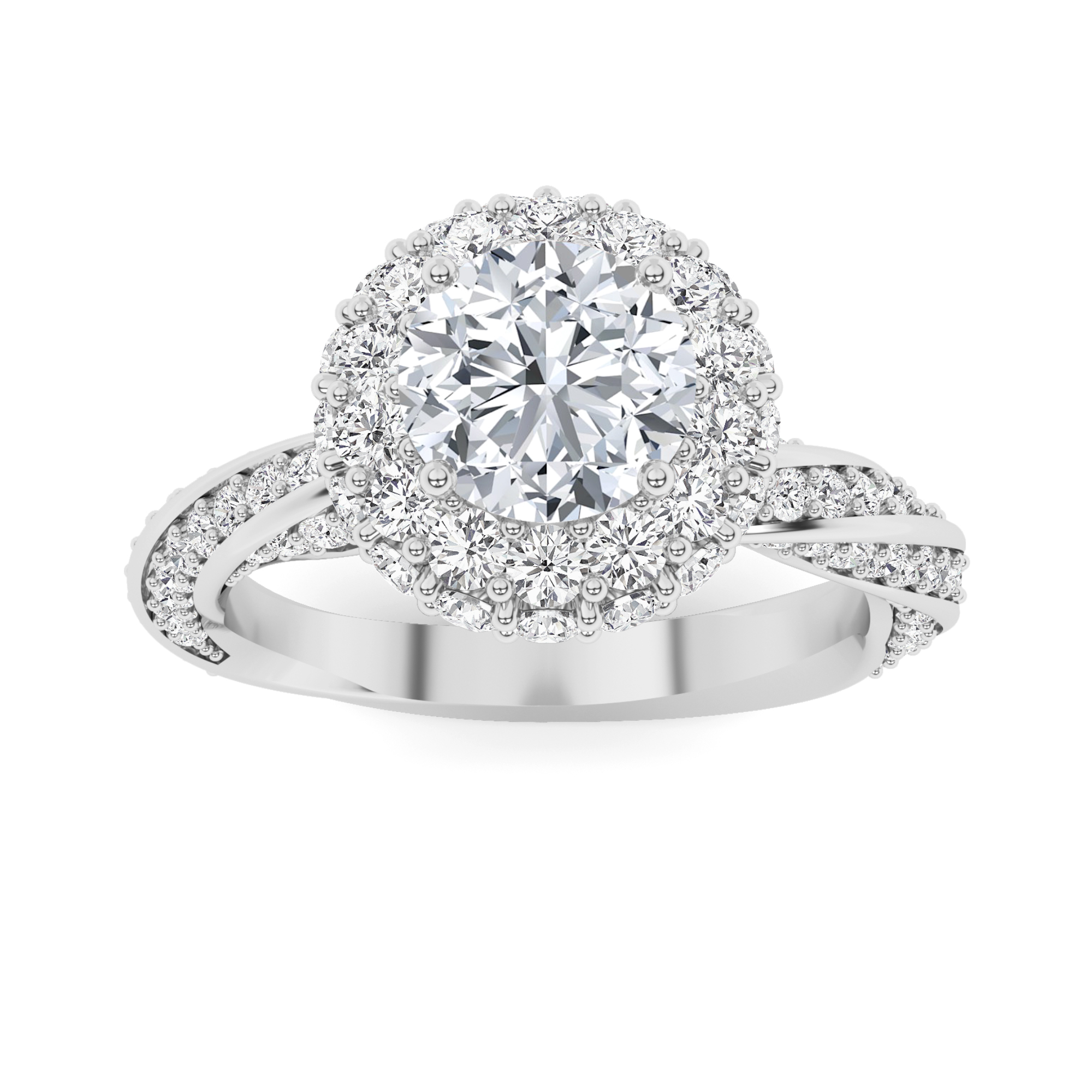 Curve Round  Halo Diamond Engagment in 9K Yellow Gold Silver Modern Engagement Ring