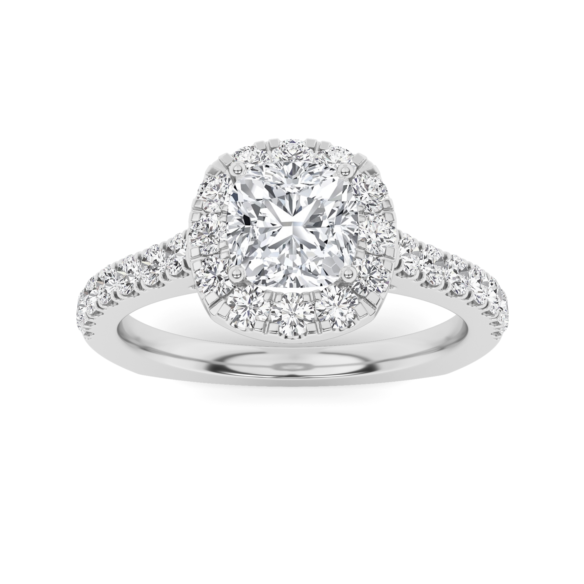 Shoulder Ideal Halo Round Diamond Engagment in 9K White Gold Tapered Engagement Ring