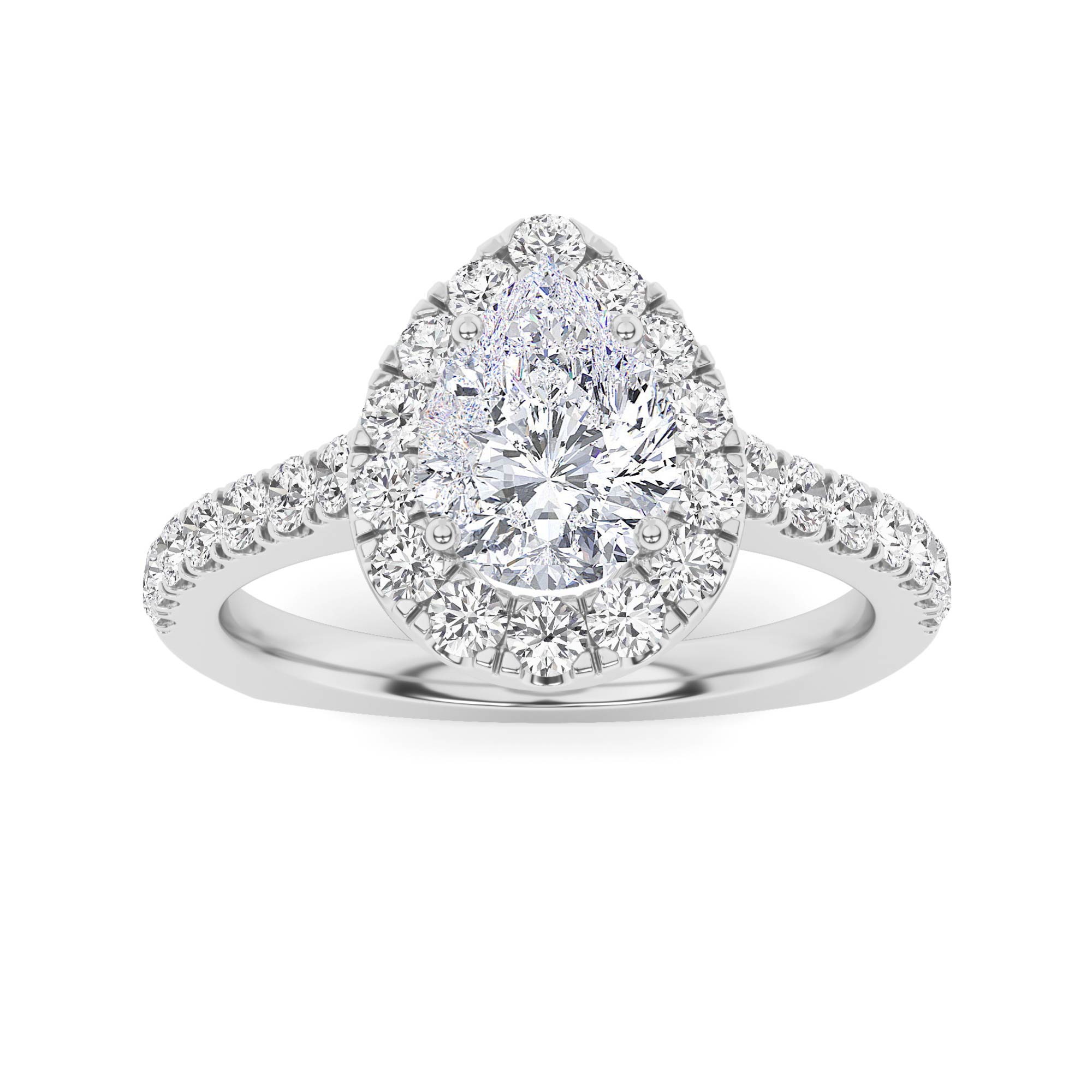 Shoulder Ideal Halo Round Diamond Engagment in 9K White Gold Tapered Engagement Ring