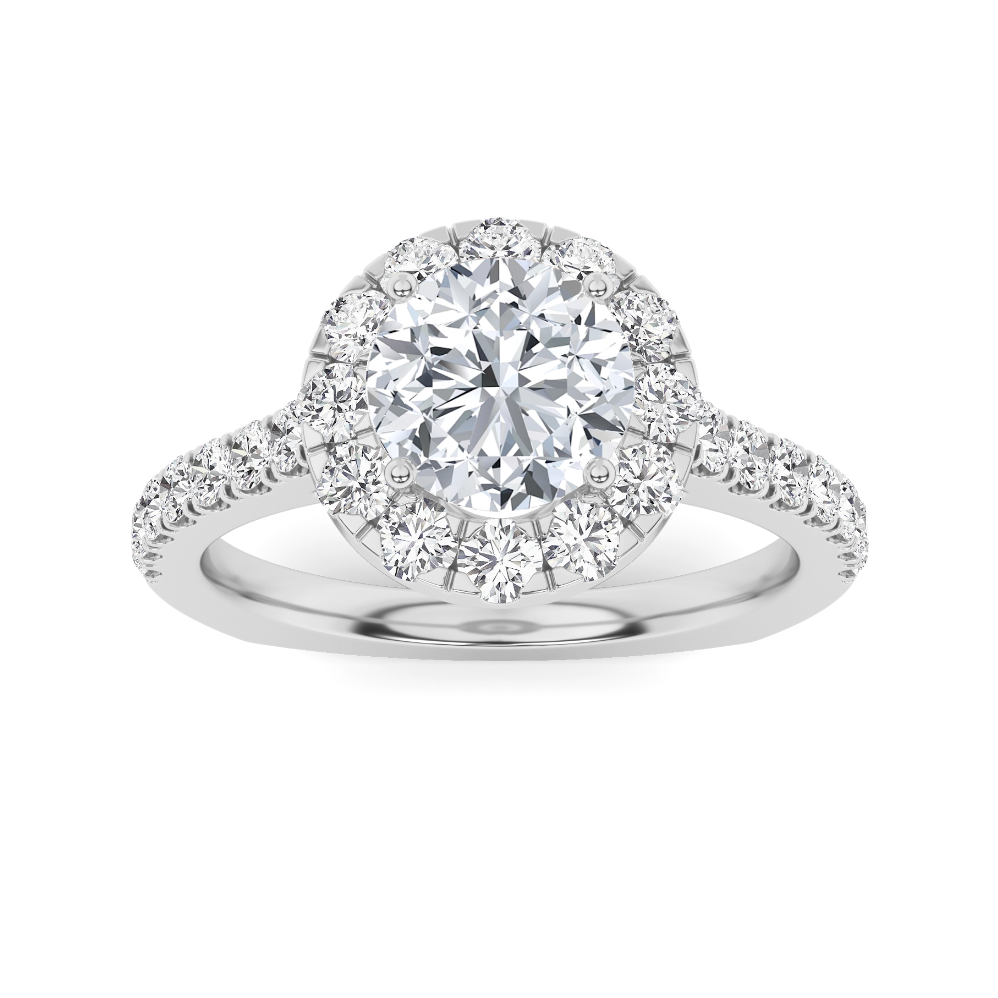 Shoulder Ideal Halo Round Diamond Engagment in 9K White Gold Silver Tapered Engagement Ring