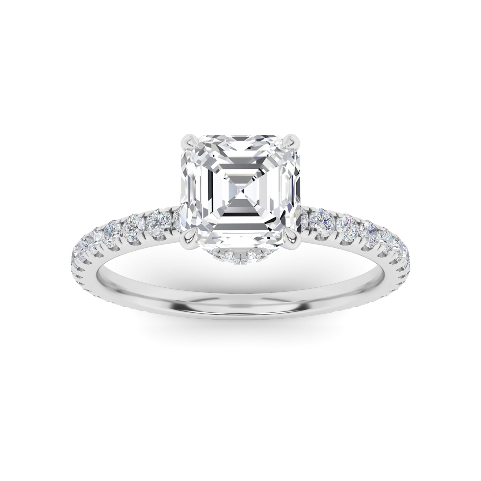 Halo Elegant Prong Set Oval Side Stone Engagment in 9K White Gold Hidden Diamond Ring