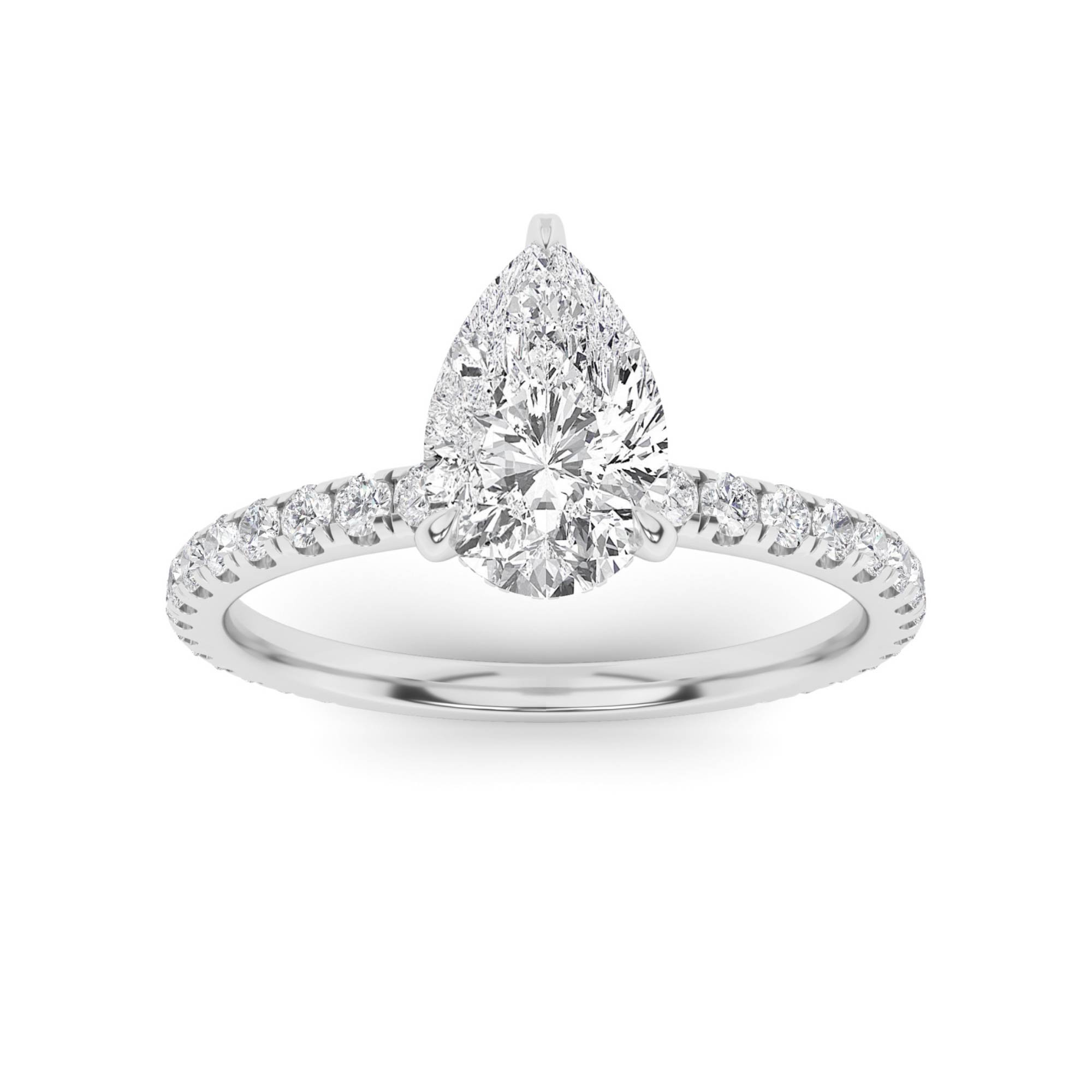Halo Elegant Prong Set Oval Side Stone Engagment in 9K White Gold Hidden Diamond Ring