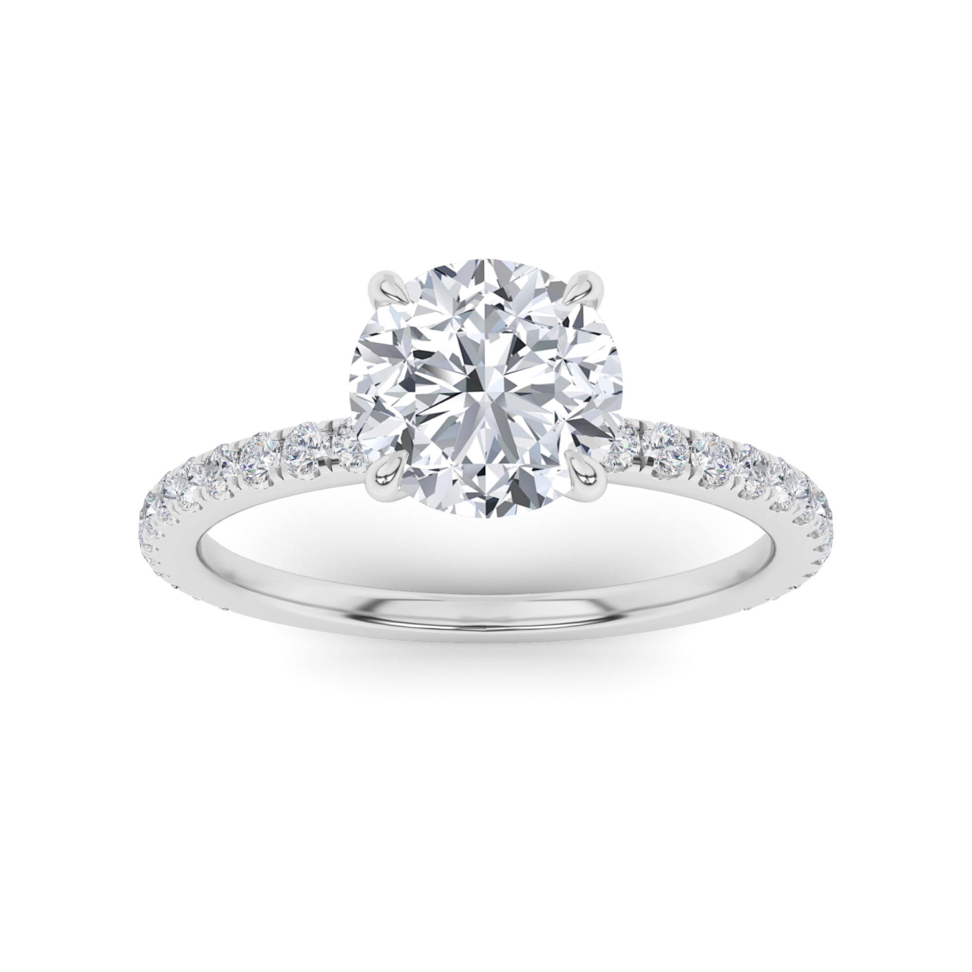 V Prong Round Shoulder Set Side Stone Diamond Engagment in 9K White Gold Classic Engagement Ring