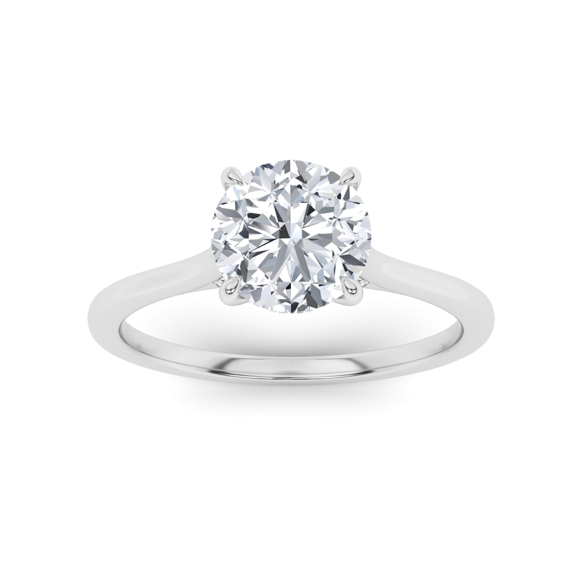 True Love Hidden Halo 4 Prong Round Solitaire Diamond Engagement Ring in 9K White Gold