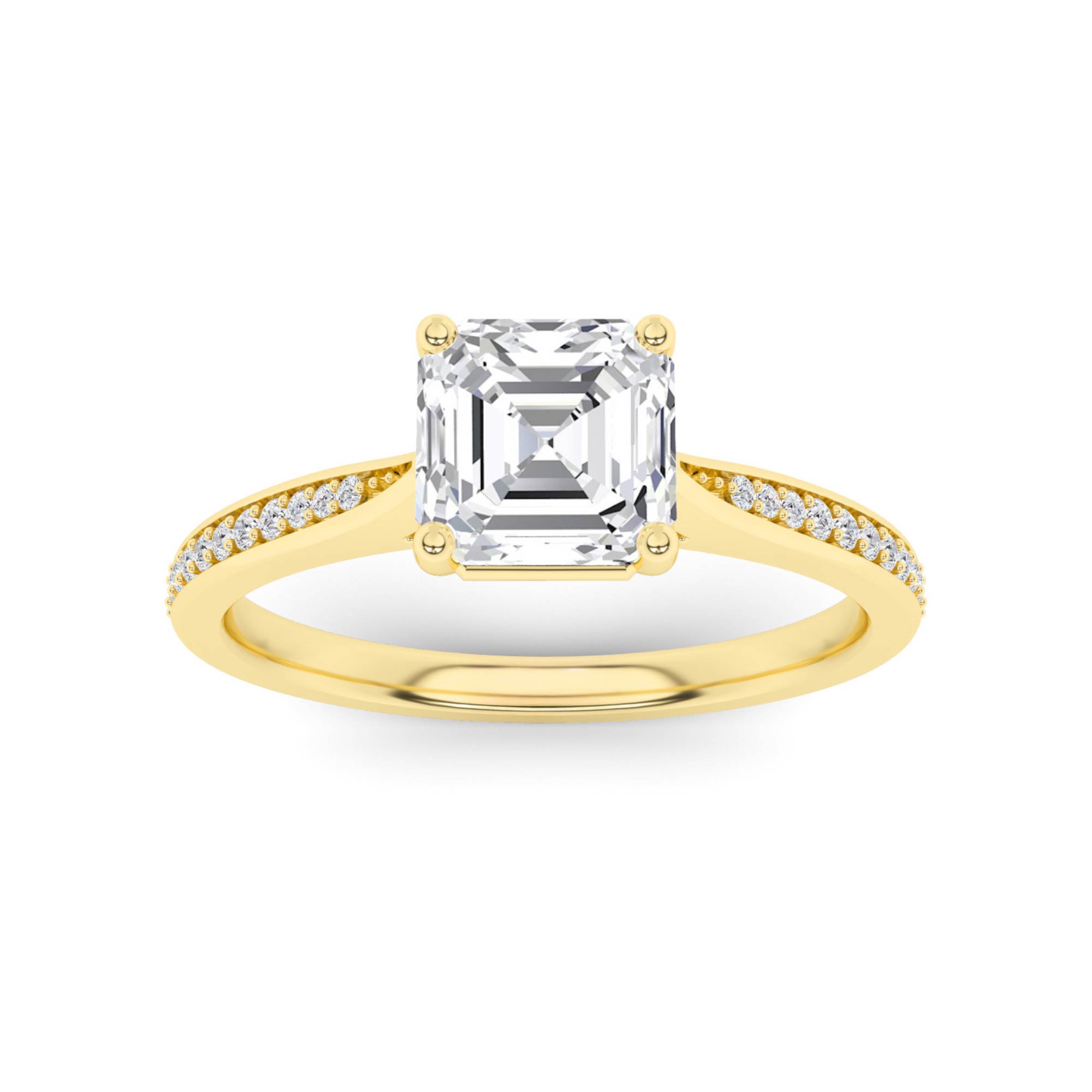 Tappered Shoulder 4 Prong With Pave Set Round Side Stone Diamond in 9K Yellow Gold Everlasting Engagement Ring
