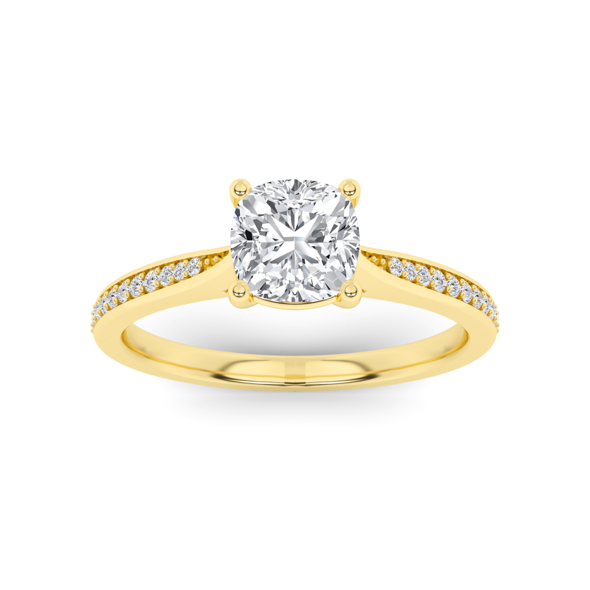 Tappered Shoulder 4 Prong With Pave Set Round Side Stone Diamond in 9K Yellow Gold Everlasting Engagement Ring