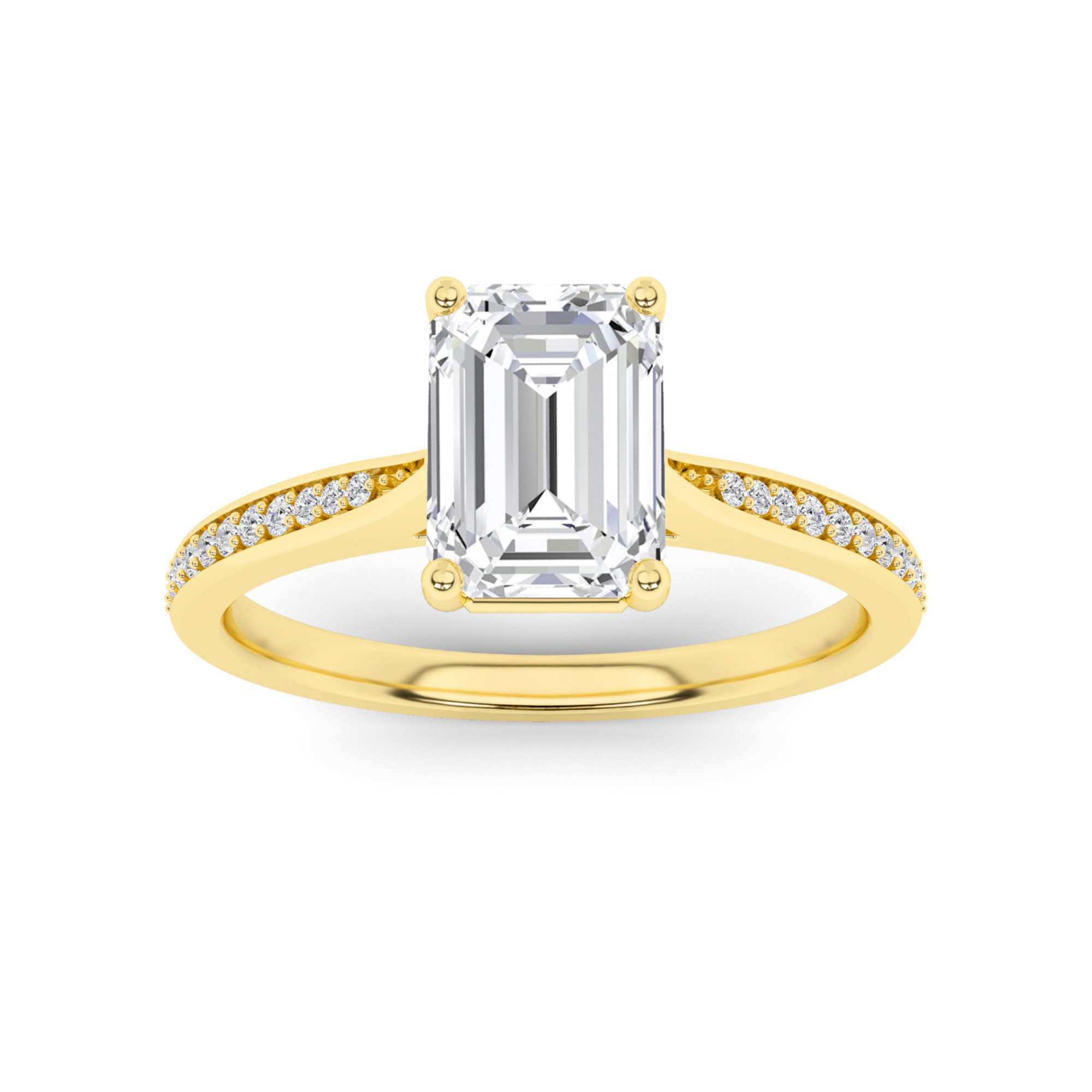 Tappered Shoulder 4 Prong With Pave Set Round Side Stone Diamond in 9K Yellow Gold Everlasting Engagement Ring