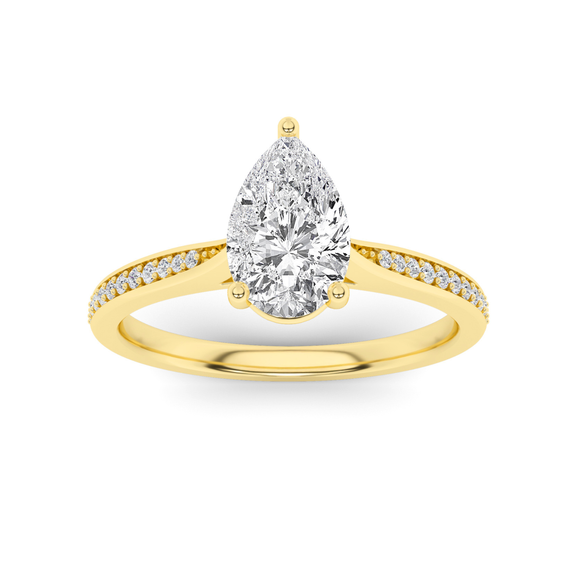 Tappered Shoulder 4 Prong With Pave Set Round Side Stone Diamond in 9K Yellow Gold Everlasting Engagement Ring