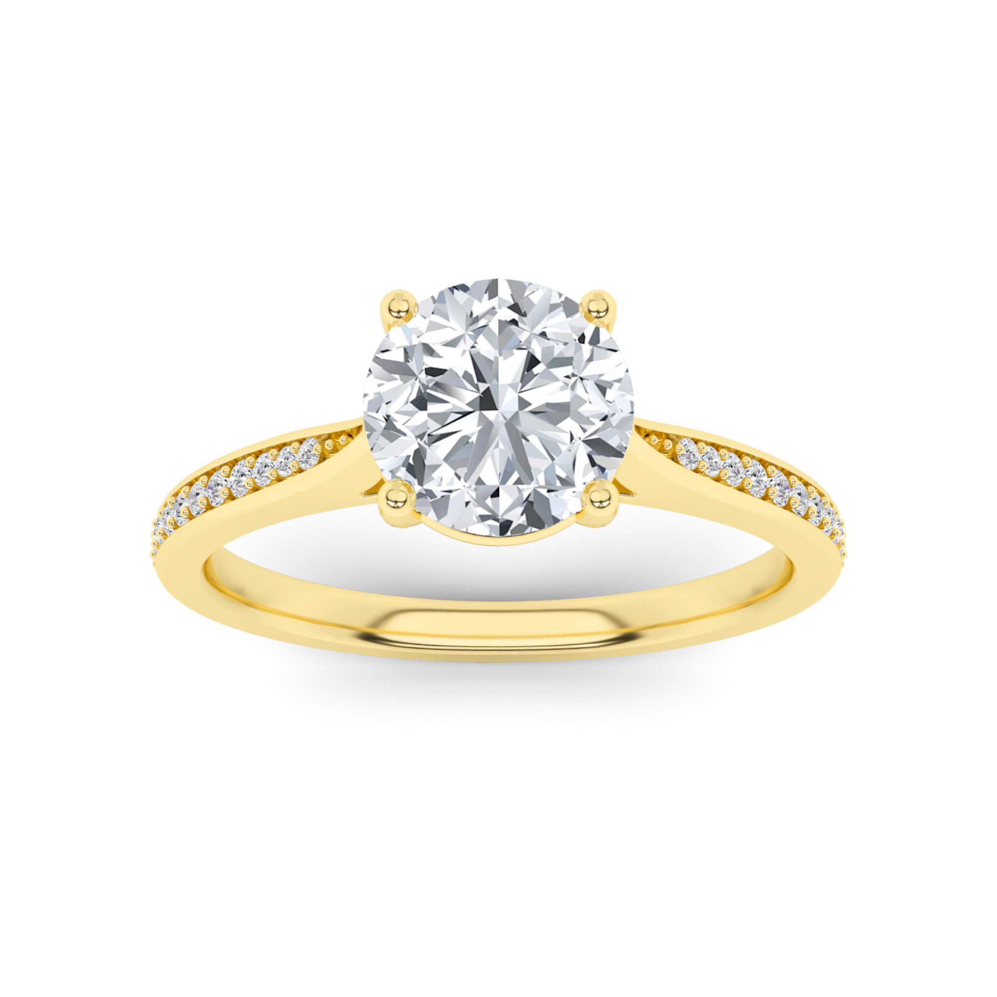 Tappered Shoulder 4 Prong With Pave Set Round Side Stone Diamond in 9K Yellow Gold Everlasting Engagement Ring