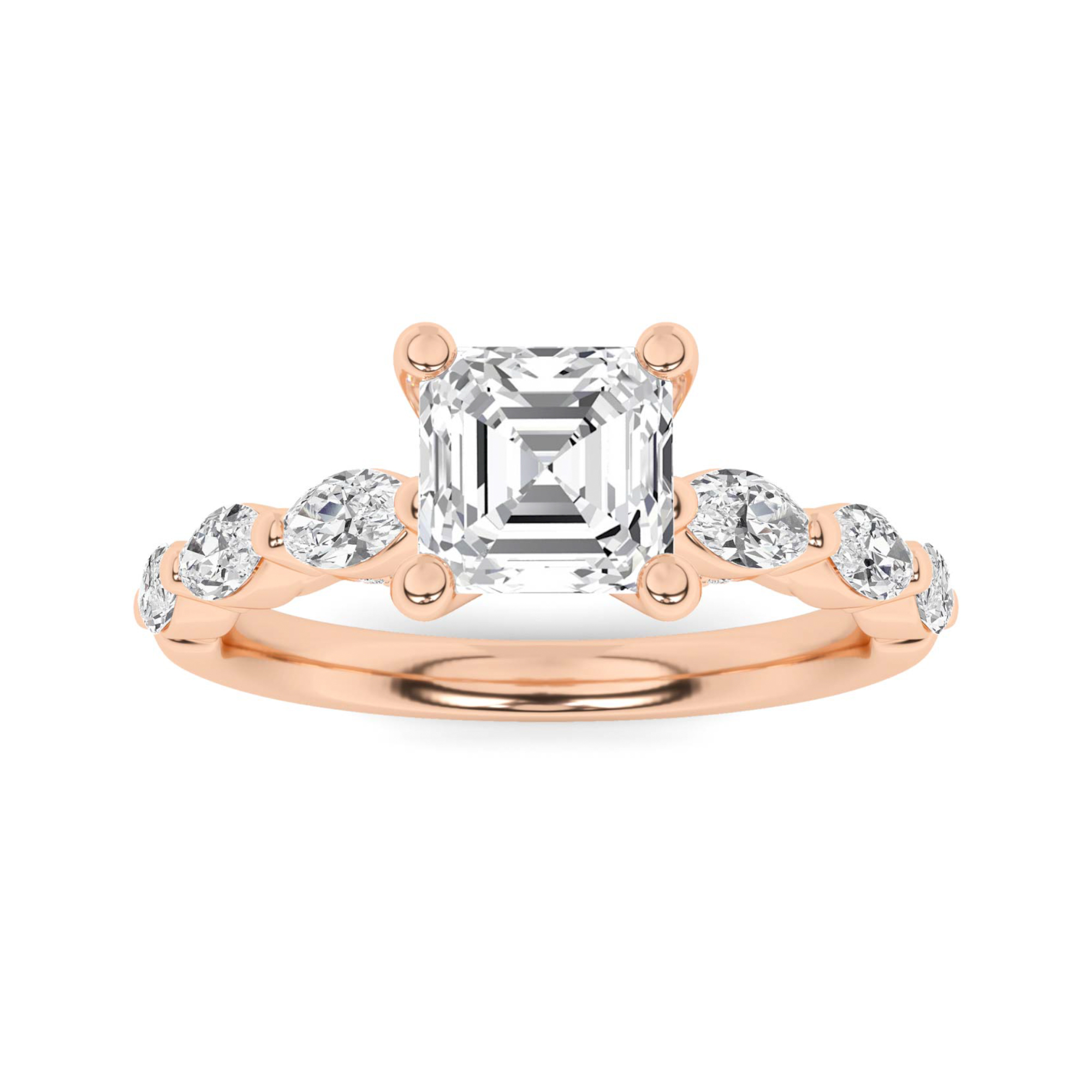 Prong Set Round And Marquise Cut Side Stone Diamond Engagment in 9K Rose Gold Signature Engagement Ring