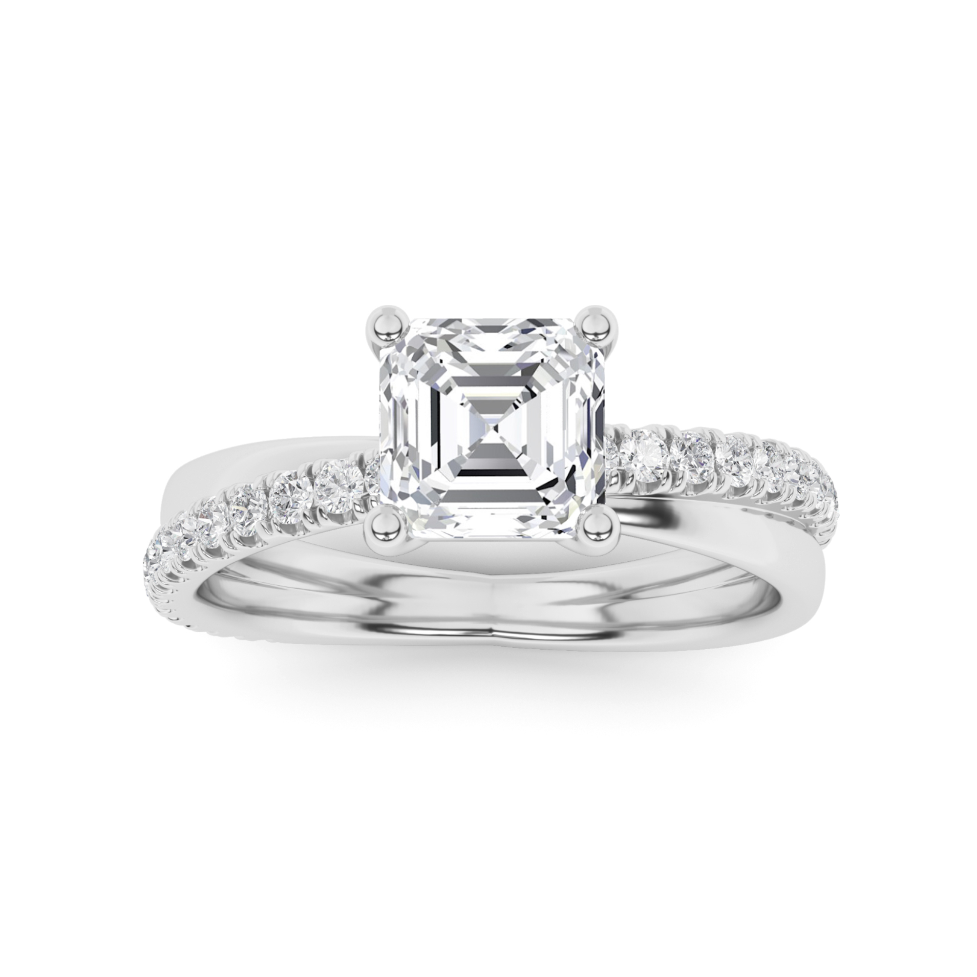 Blend Prong Set Round Side Stone Engagement in 9K White Gold Unique Diamond Ring