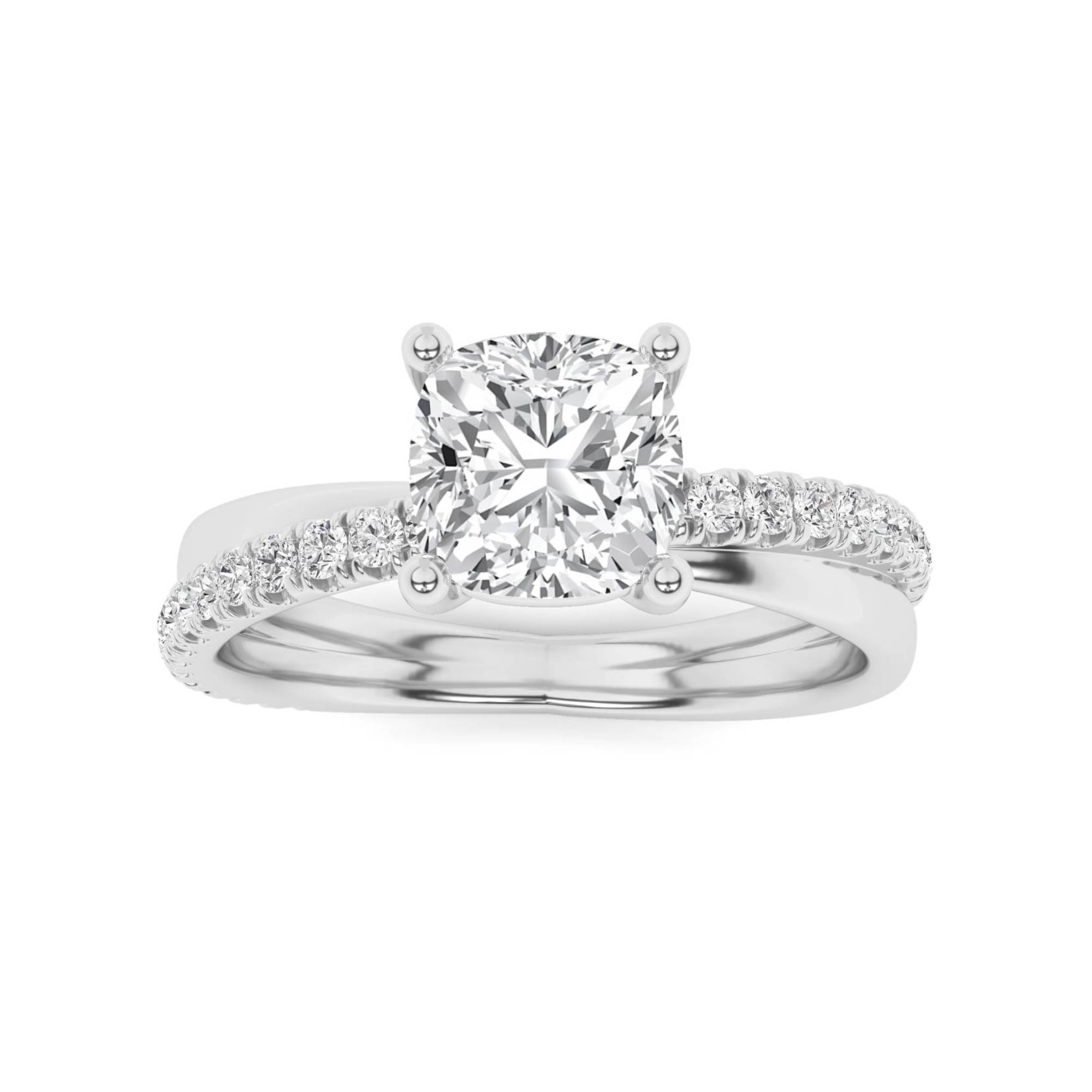 Blend Prong Set Round Side Stone Diamond in 9K White Gold Unique Engagement Ring