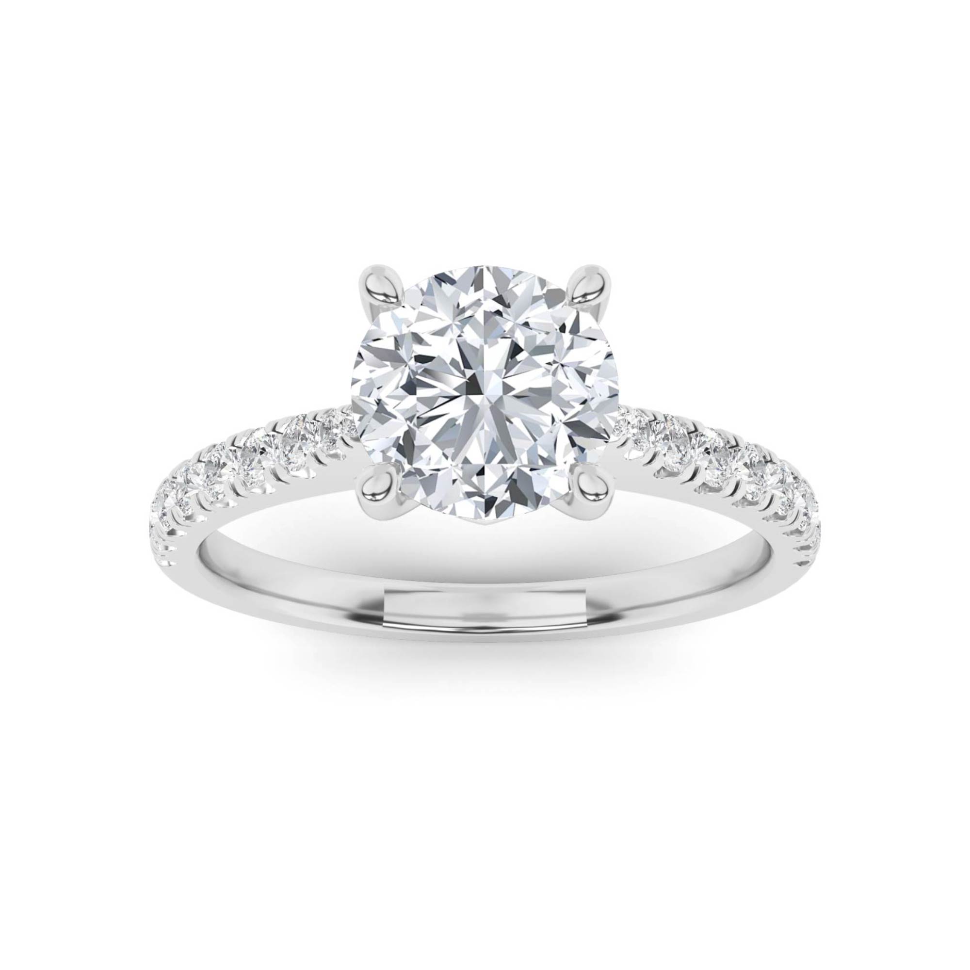 4 Prong Flower Set Round Cut Side Stone Diamond Engagment Ring