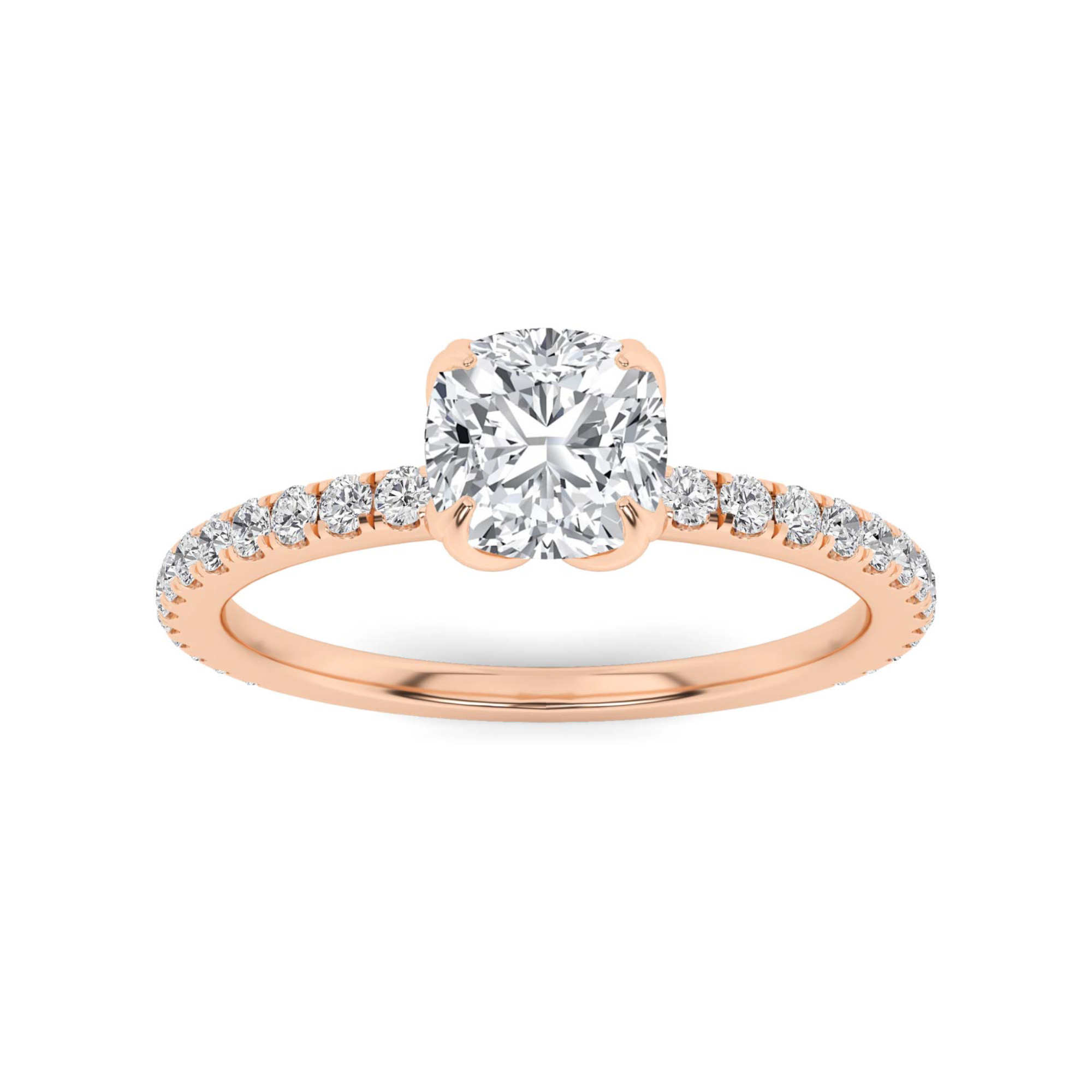 4 Prong Flower Round Side Stone Diamond in 9K Rose Gold Enchanted Engagement Ring