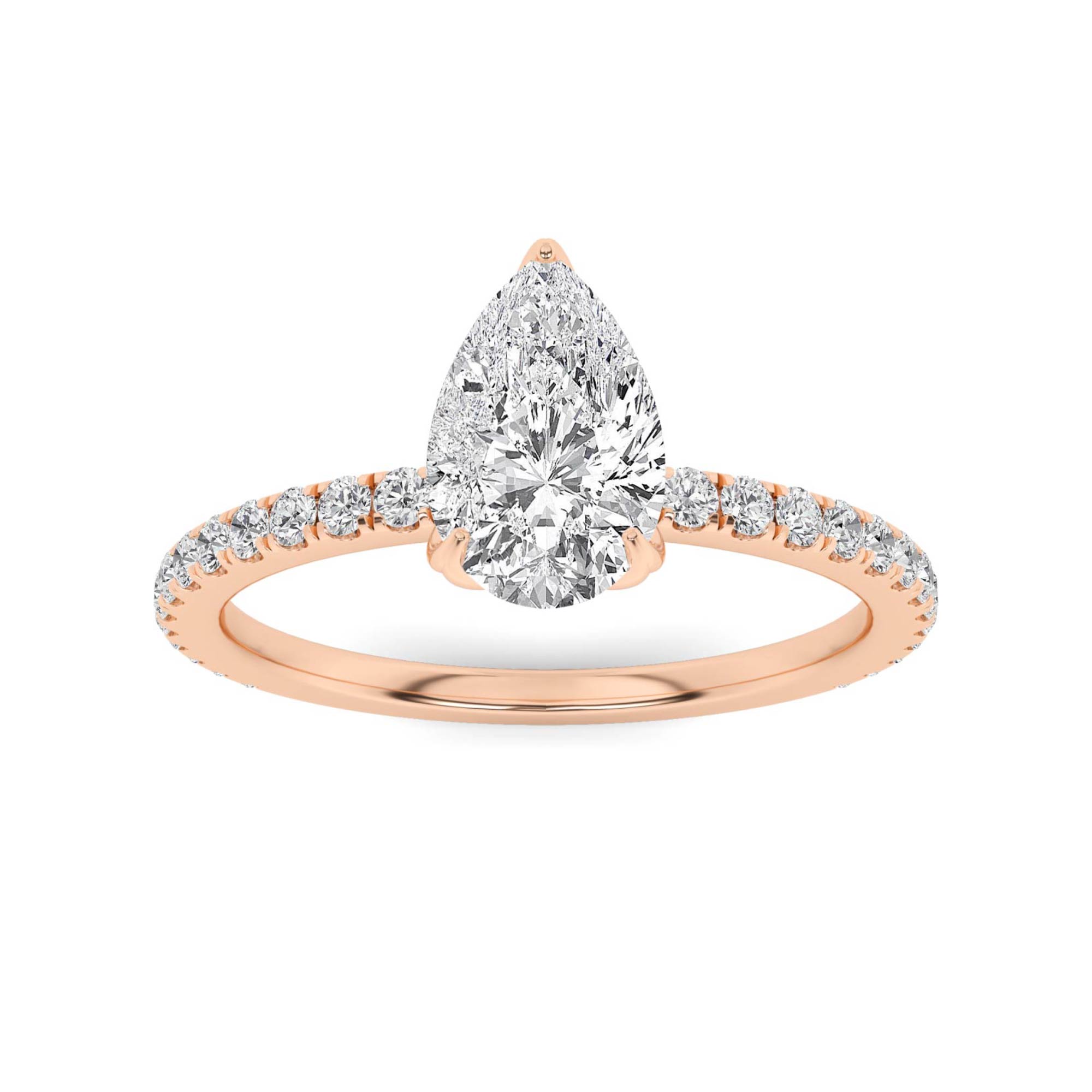 4 Prong Flower Round Side Stone Diamond in 9K Rose Gold Enchanted Engagement Ring