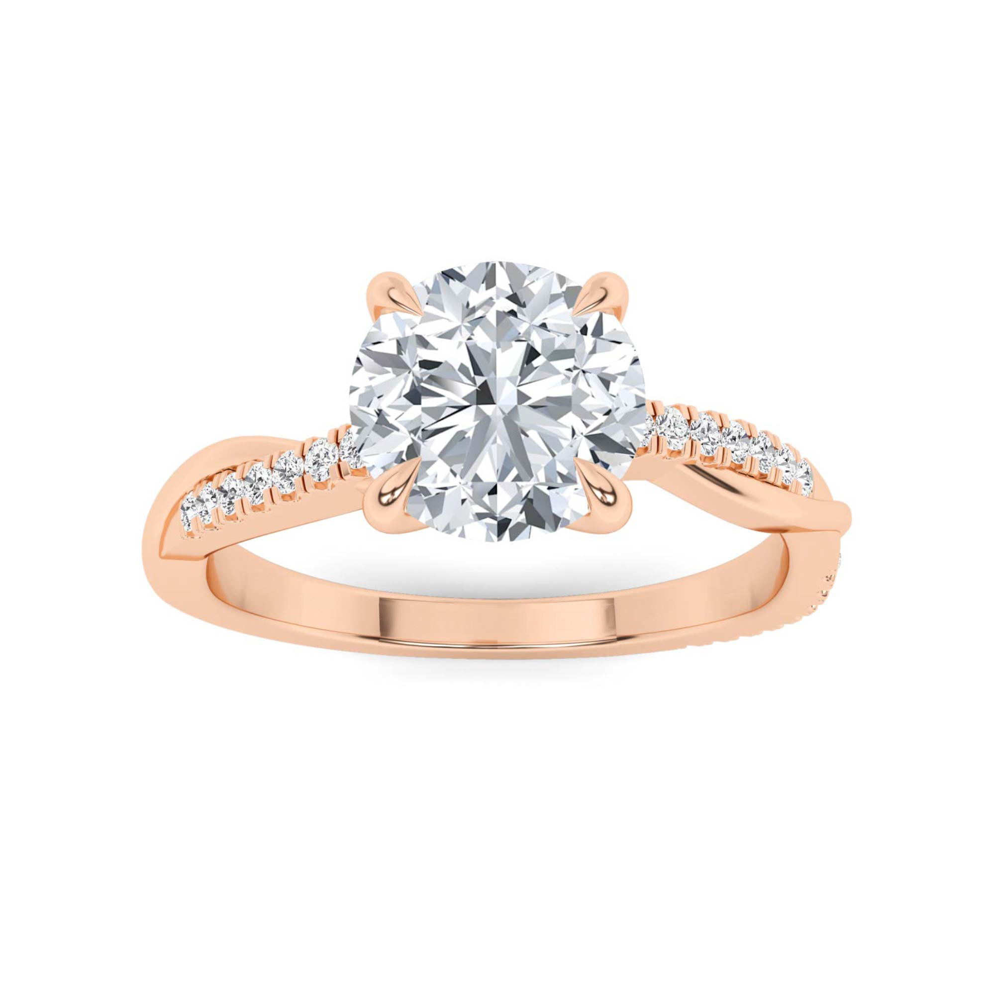 Cross Over Set 4 Prong Round Side Stone Diamond Engagement Ring in 9K Rose Gold