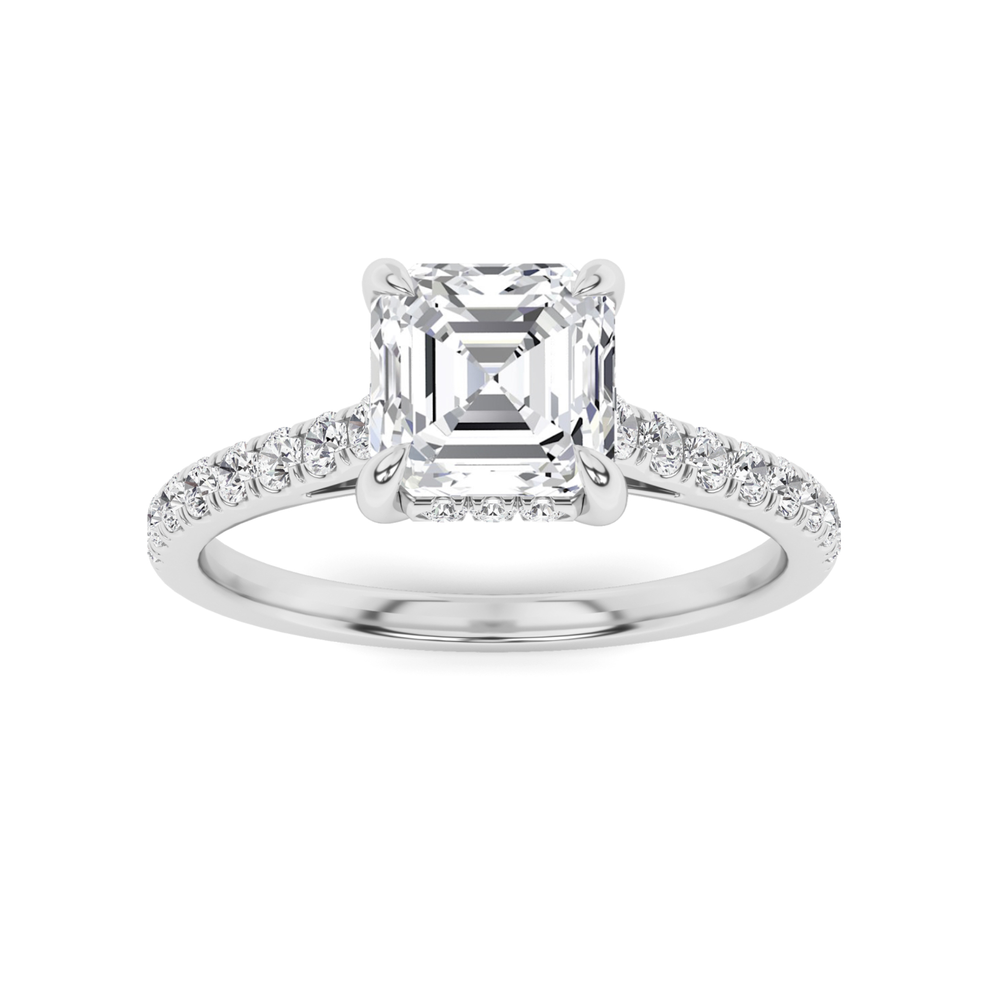 4 Prong Round Side Stone Diamond in 9K White Gold Split Shoulder Engagement Ring