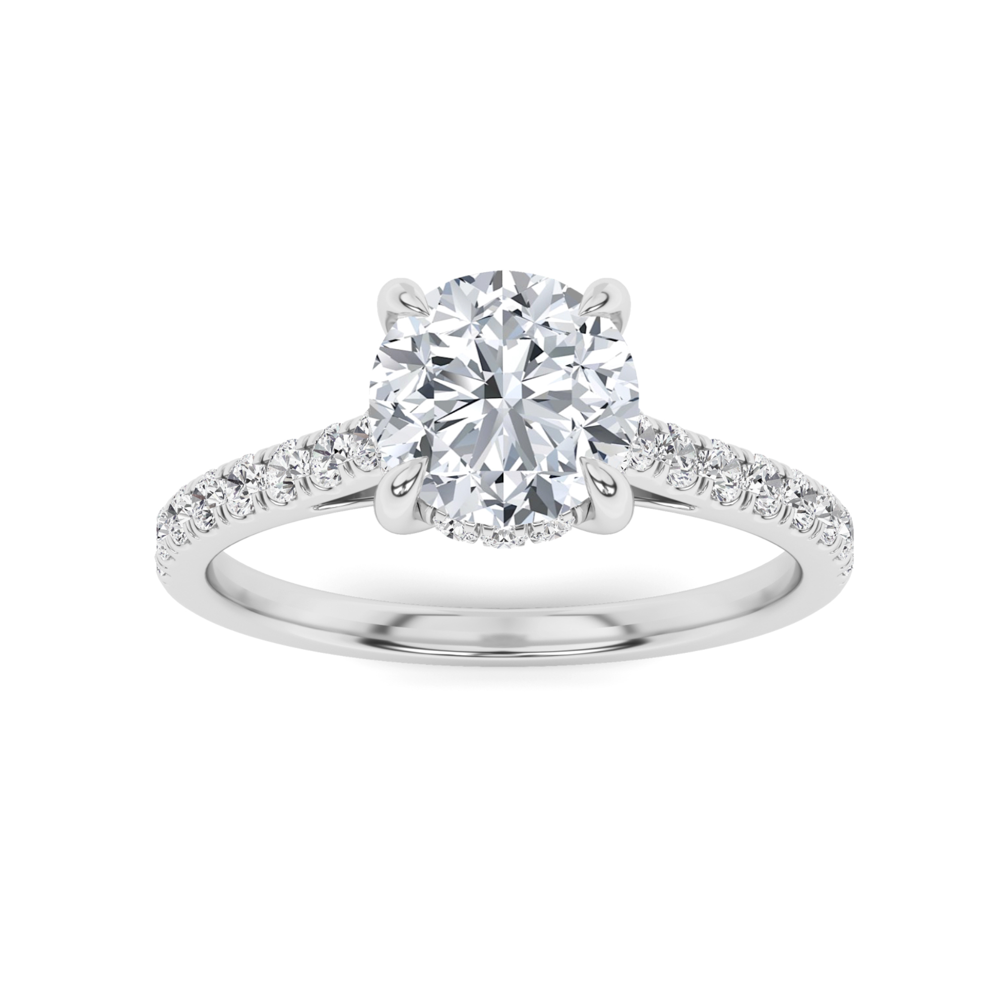 4 Prong Round Side Stone Diamond in 9K White Gold Split Shoulder Engagement Ring