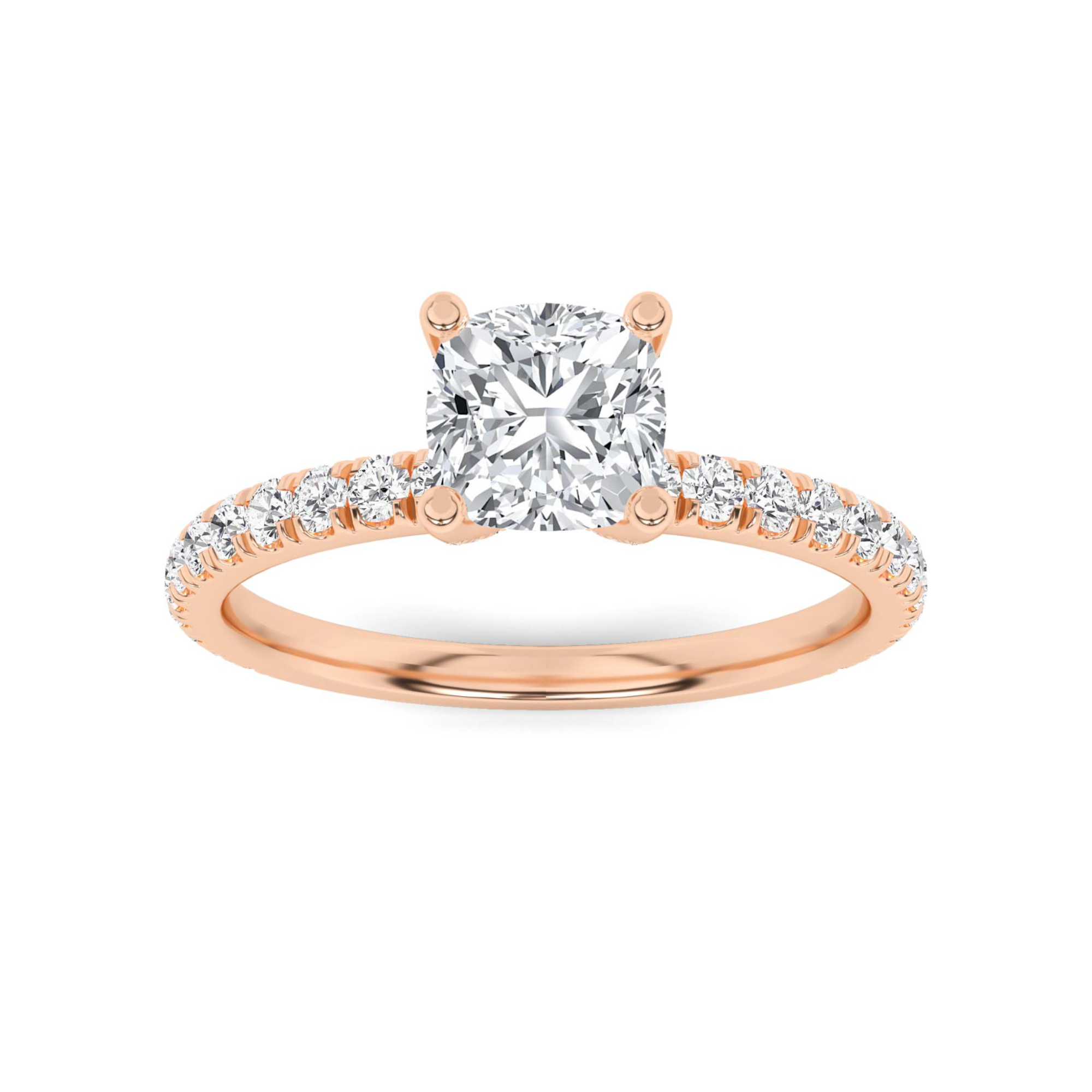 Signature 4 Prong Cushion Side Stone Diamond Engagement Ring in 9K Rose Gold