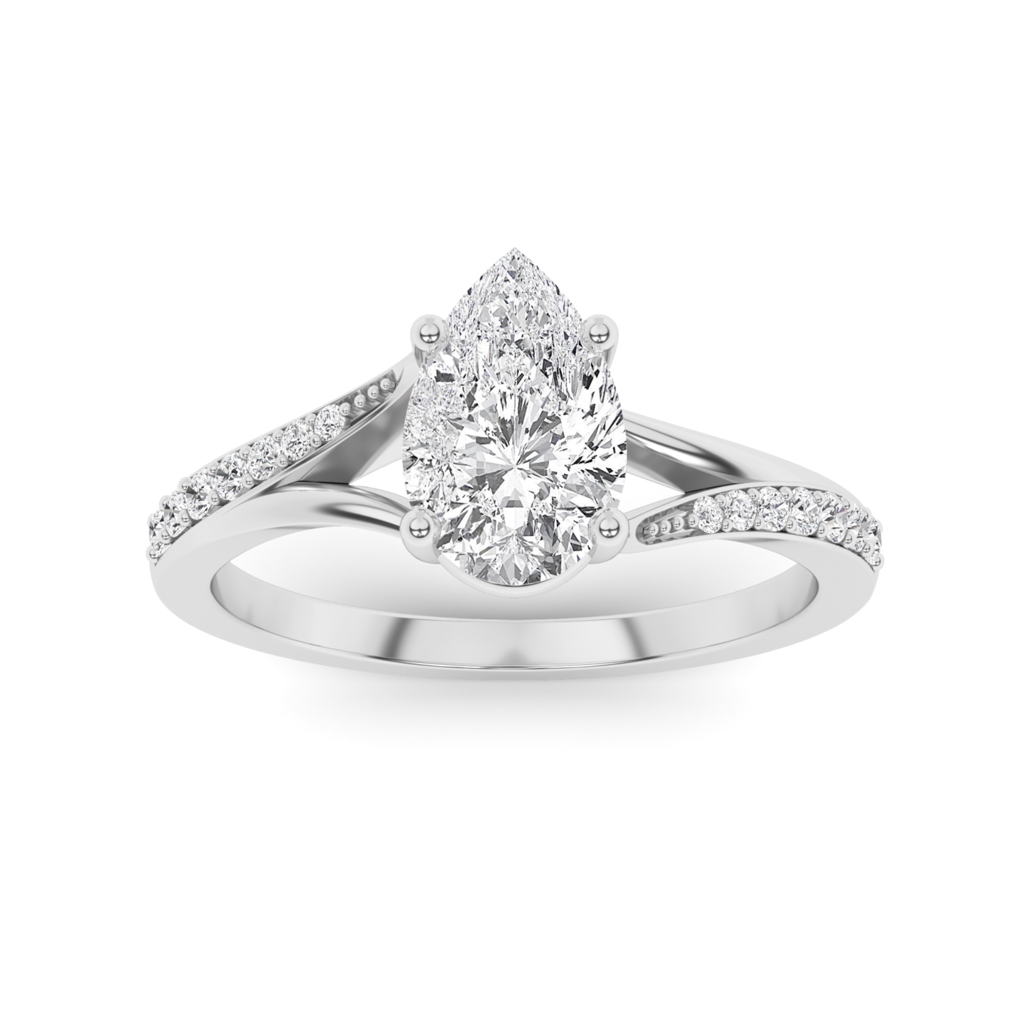 4 Prong Round Side Stone Diamond in 9K White Gold Twisted Shoulder Engagement Ring