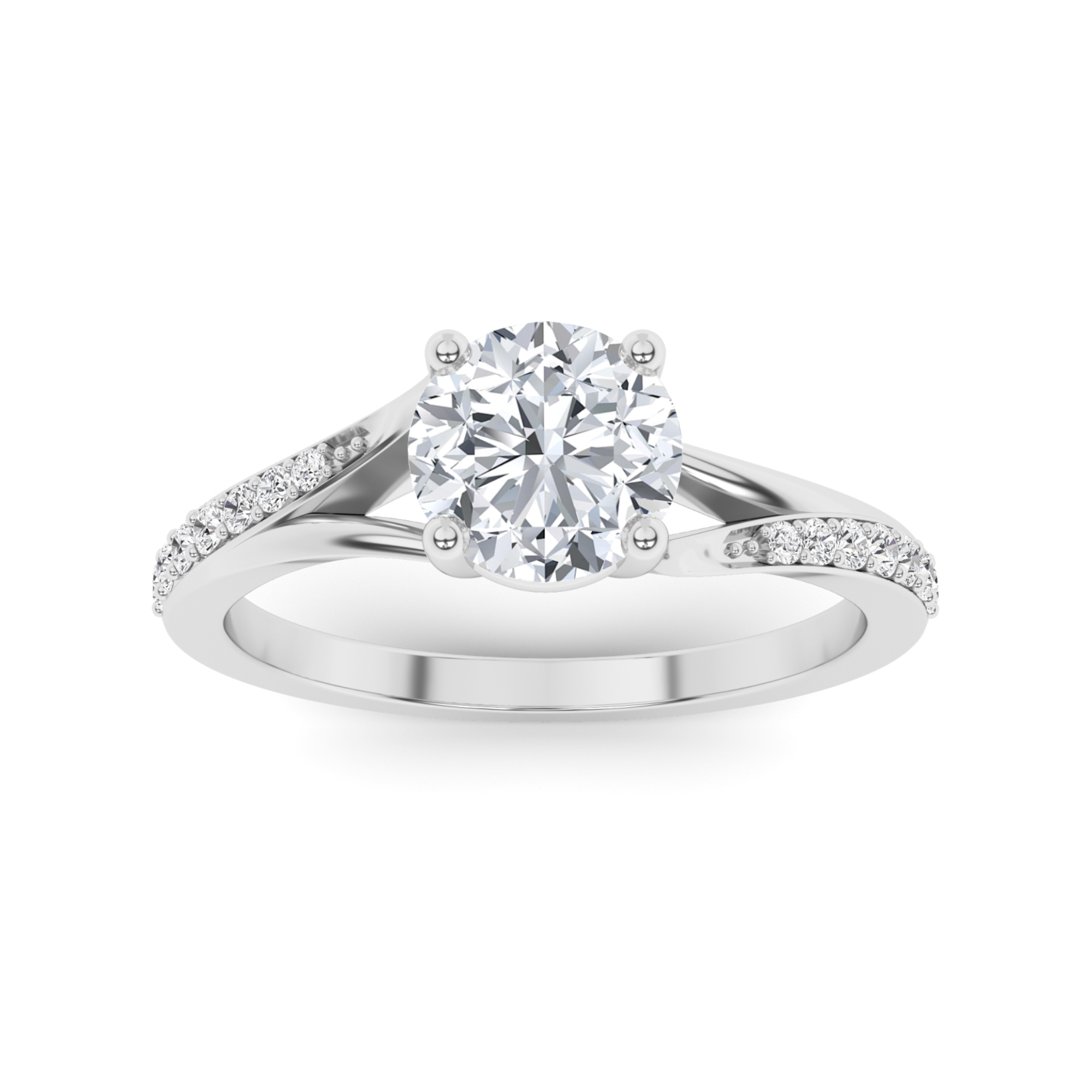 4 Prong Round Side Stone Diamond in 9K White Gold Twisted Shoulder Engagement Ring