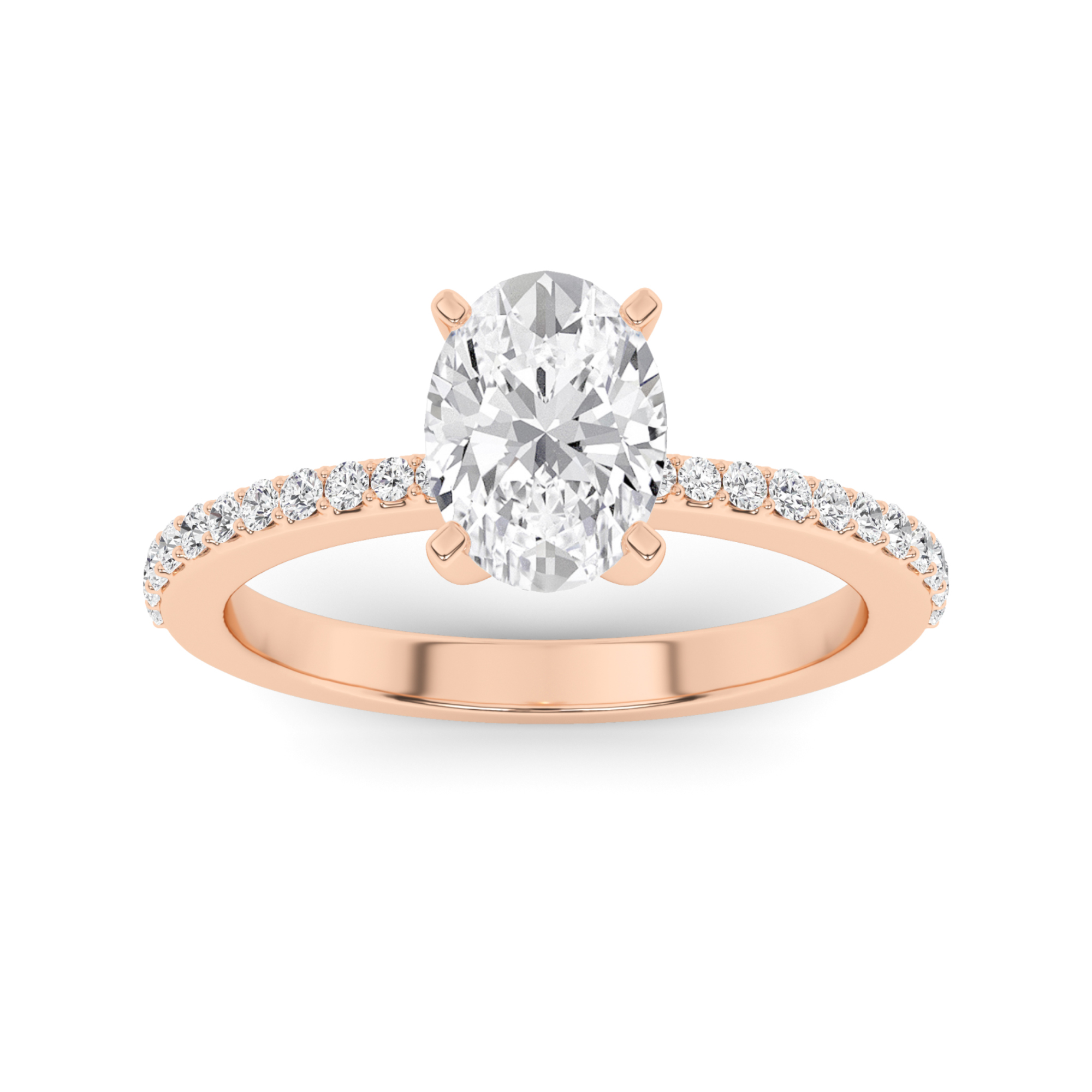 4 Prong Oval Cut  Side Stone Diamond Engagment in 9K Rose Gold Soulmate Engagement Ring