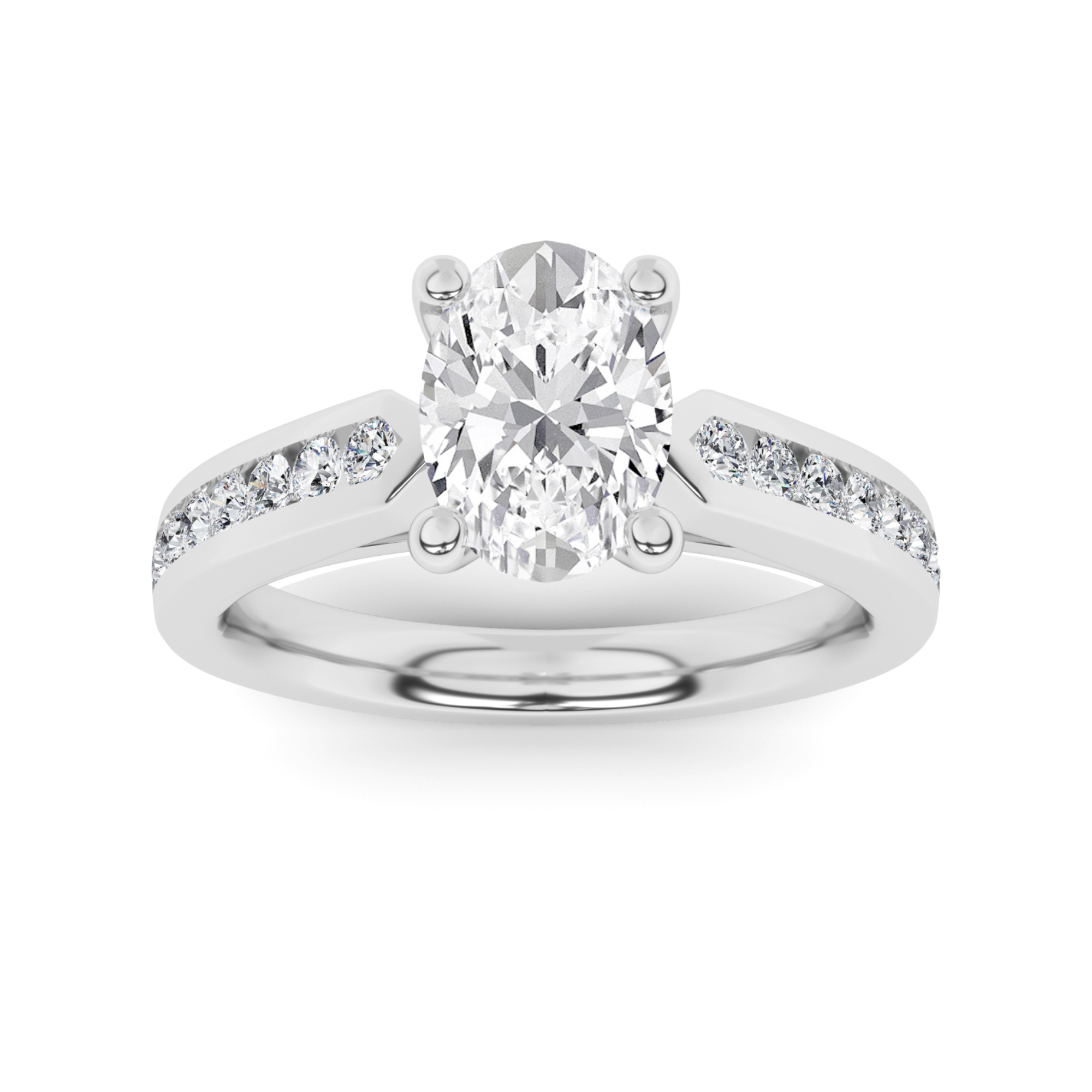 Channel Set Oval And Round Cut Side Stone Diamond Engagment in 9K White Gold Promise Engagement Ring