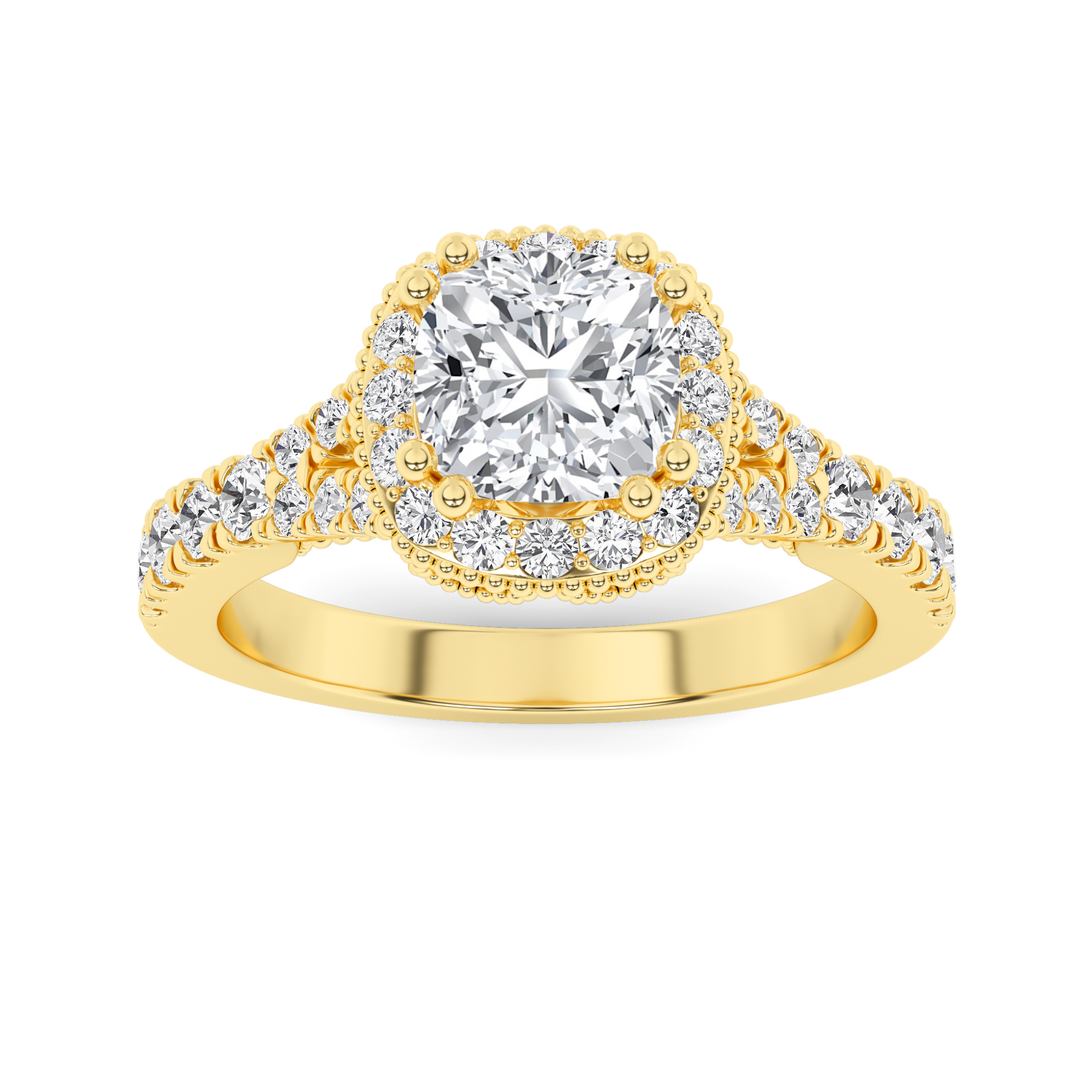 Cushion Shape Halo Diamond Engagment in 9K Yellow Gold Opulent Engagement Ring