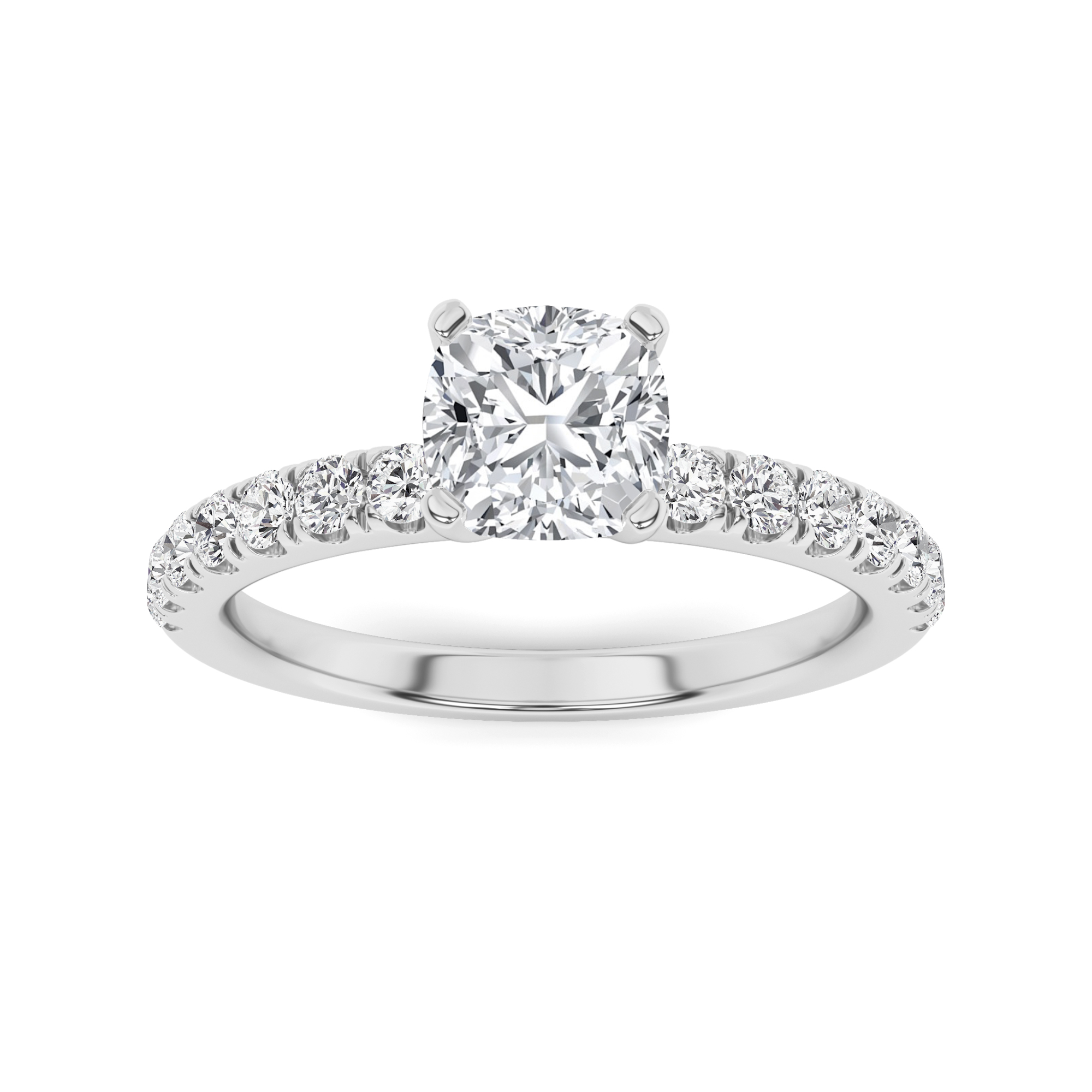6 Prong Round Side Stone Diamond Engagment in 9K White Gold Classic Engagement Ring