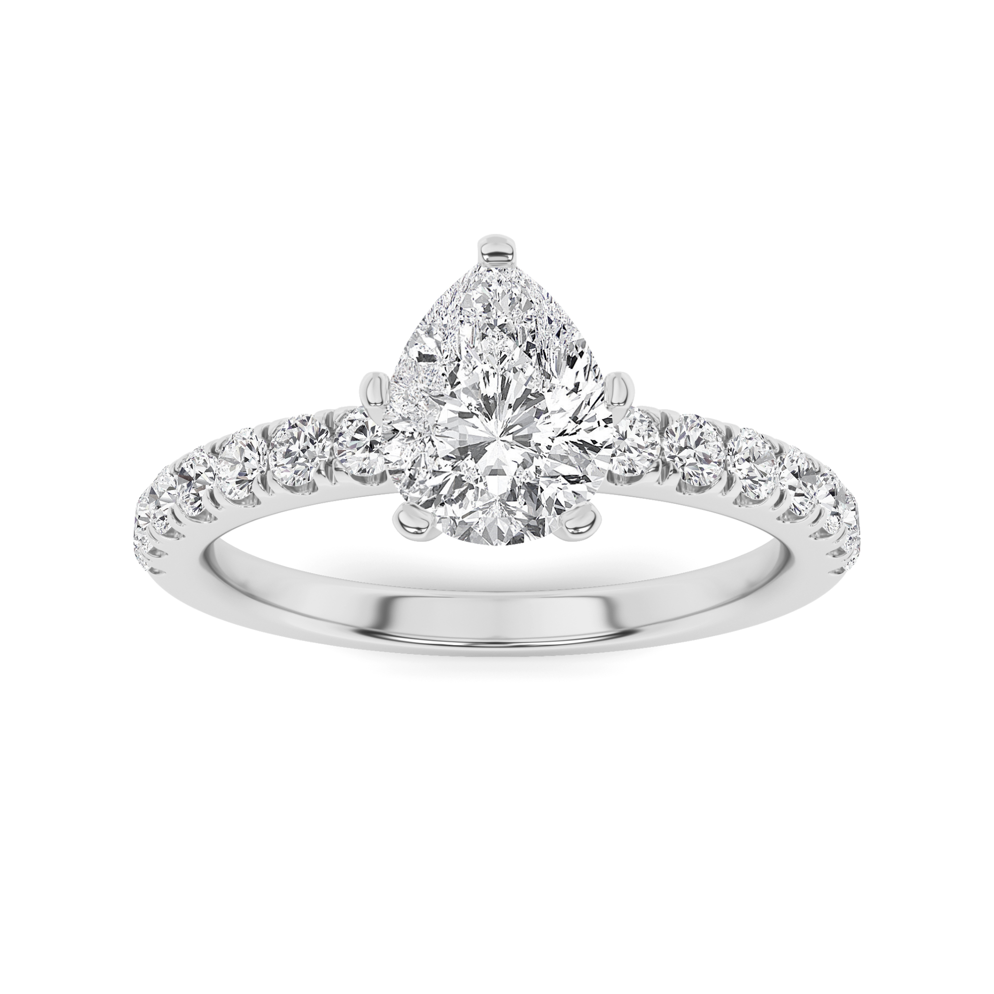 6 Prong Round Side Stone Diamond Engagment in 9K White Gold Classic Engagement Ring