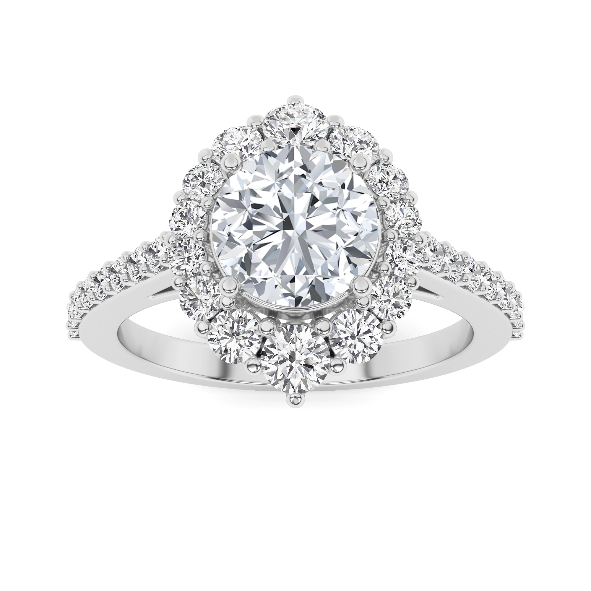 Round Side Stone Diamond Engagment in 9K White Gold Vintage Engagement Ring