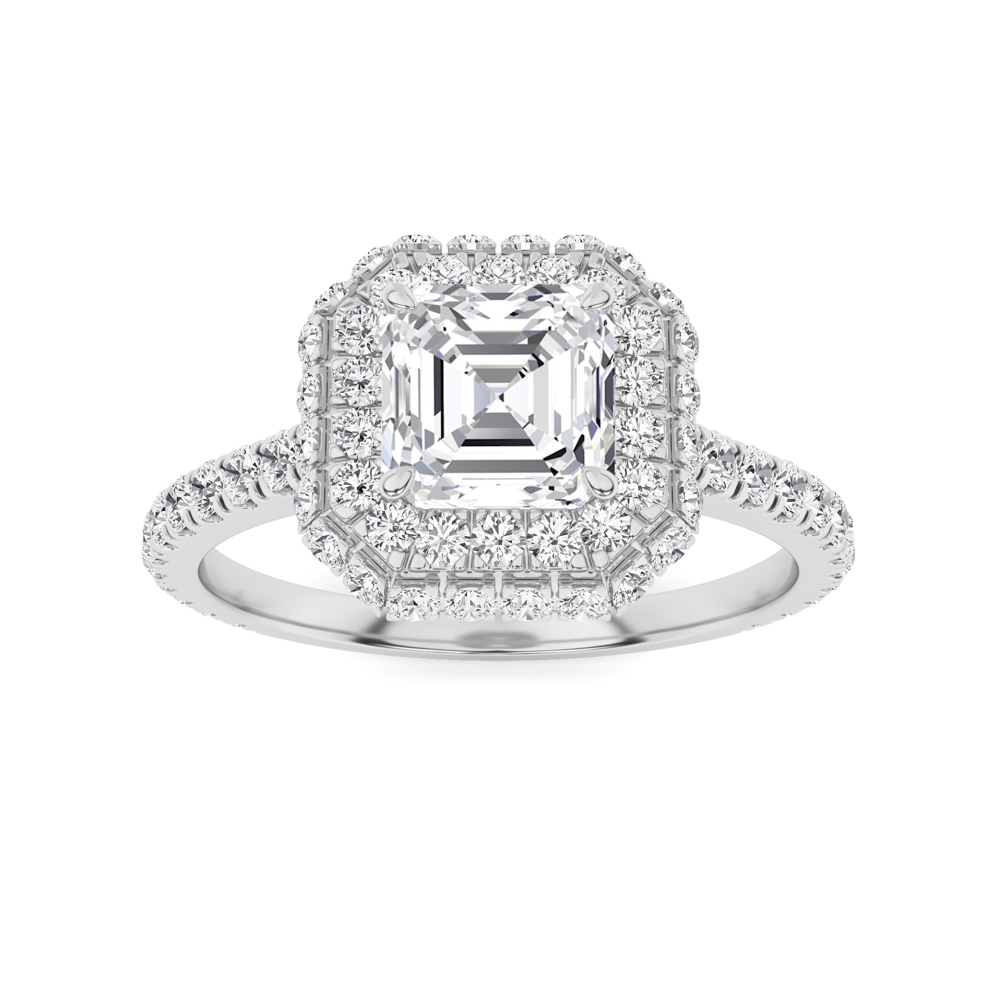 Double Halo 4 Prong Round Side Stone Diamond Engagment in 950 9K Bohemian Engagement Ring