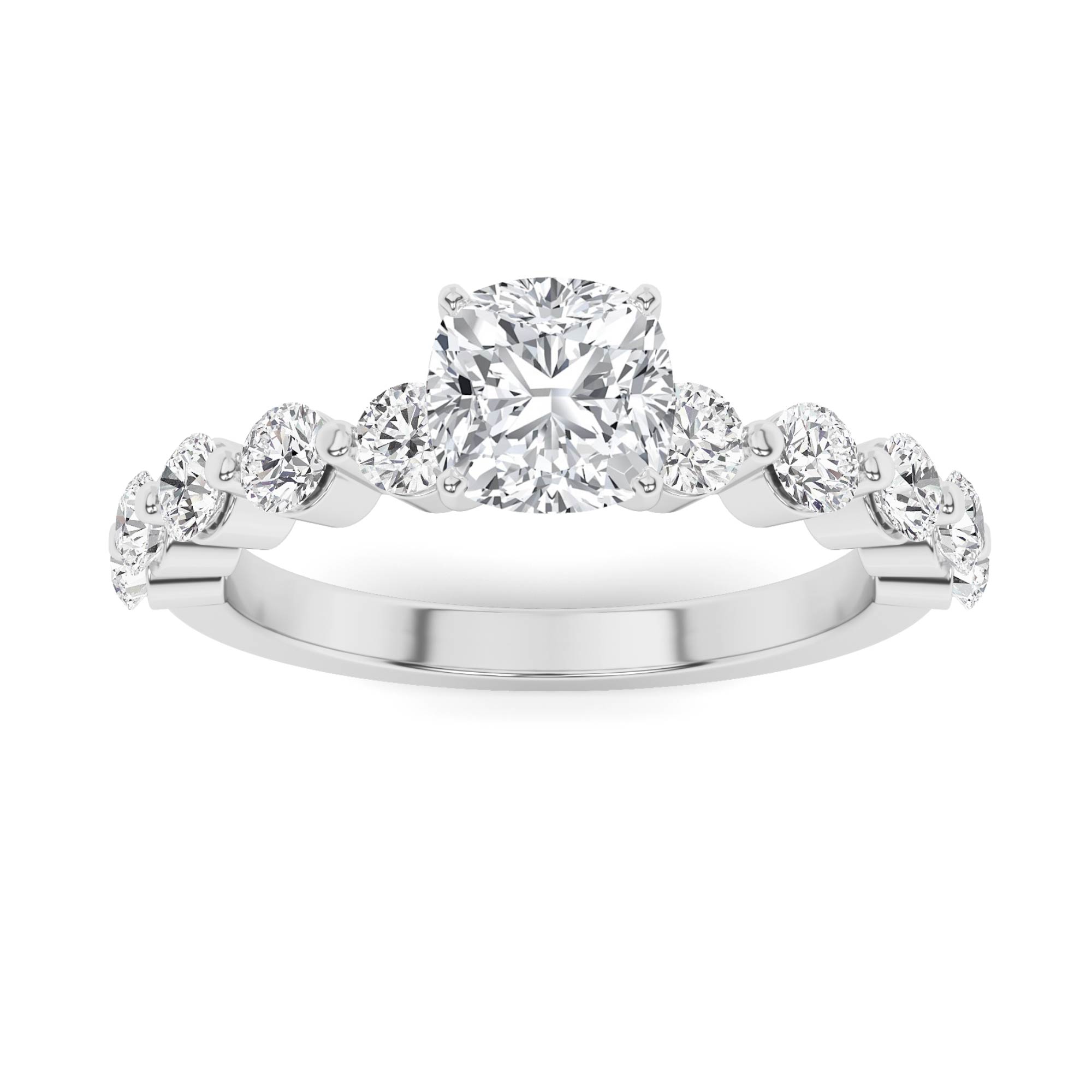 Prong Set Round Side Stone Diamond Engagment in 9K White Gold Unique Engagement Ring