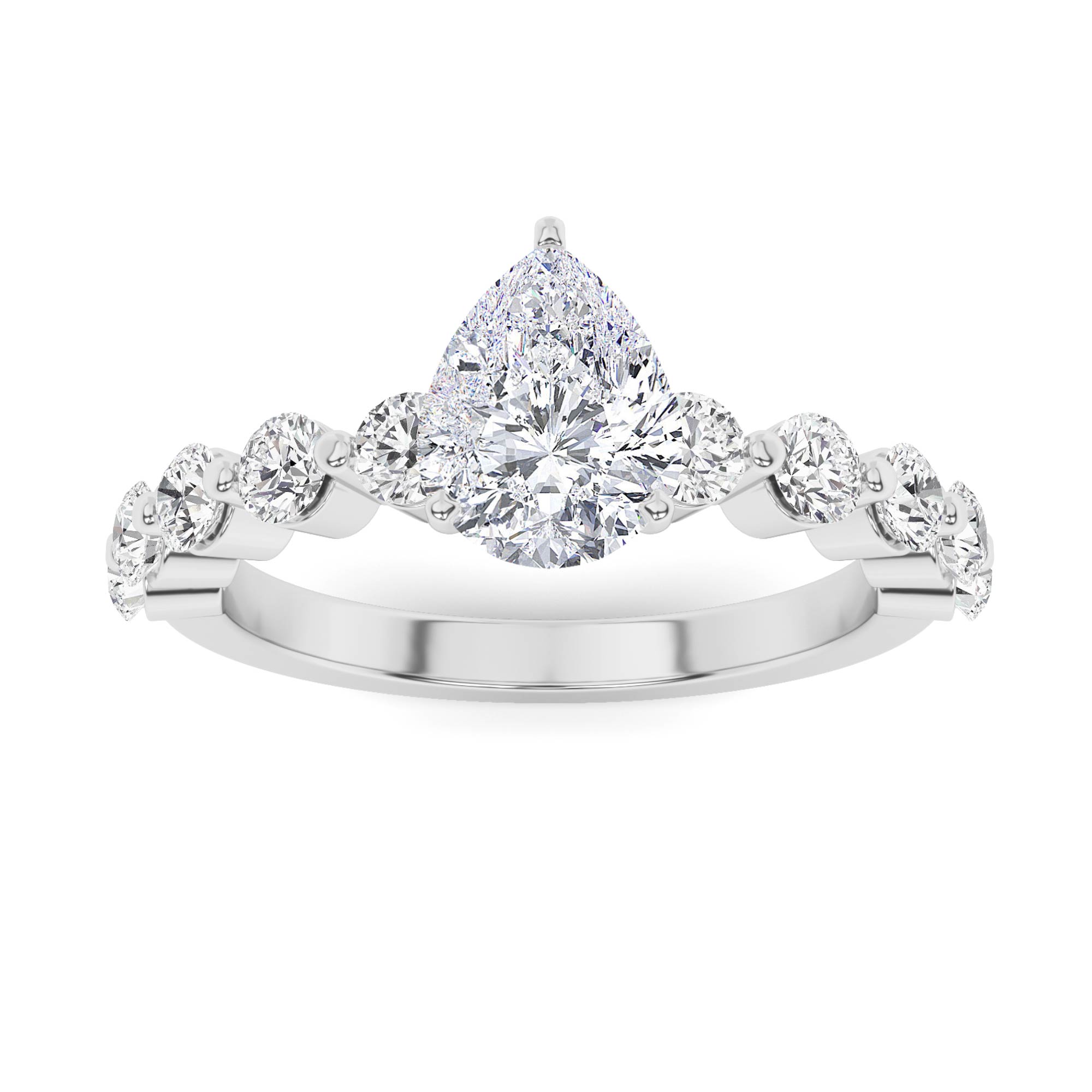Prong Set Round Side Stone Engagment in 9K White Gold Unique Diamond Ring