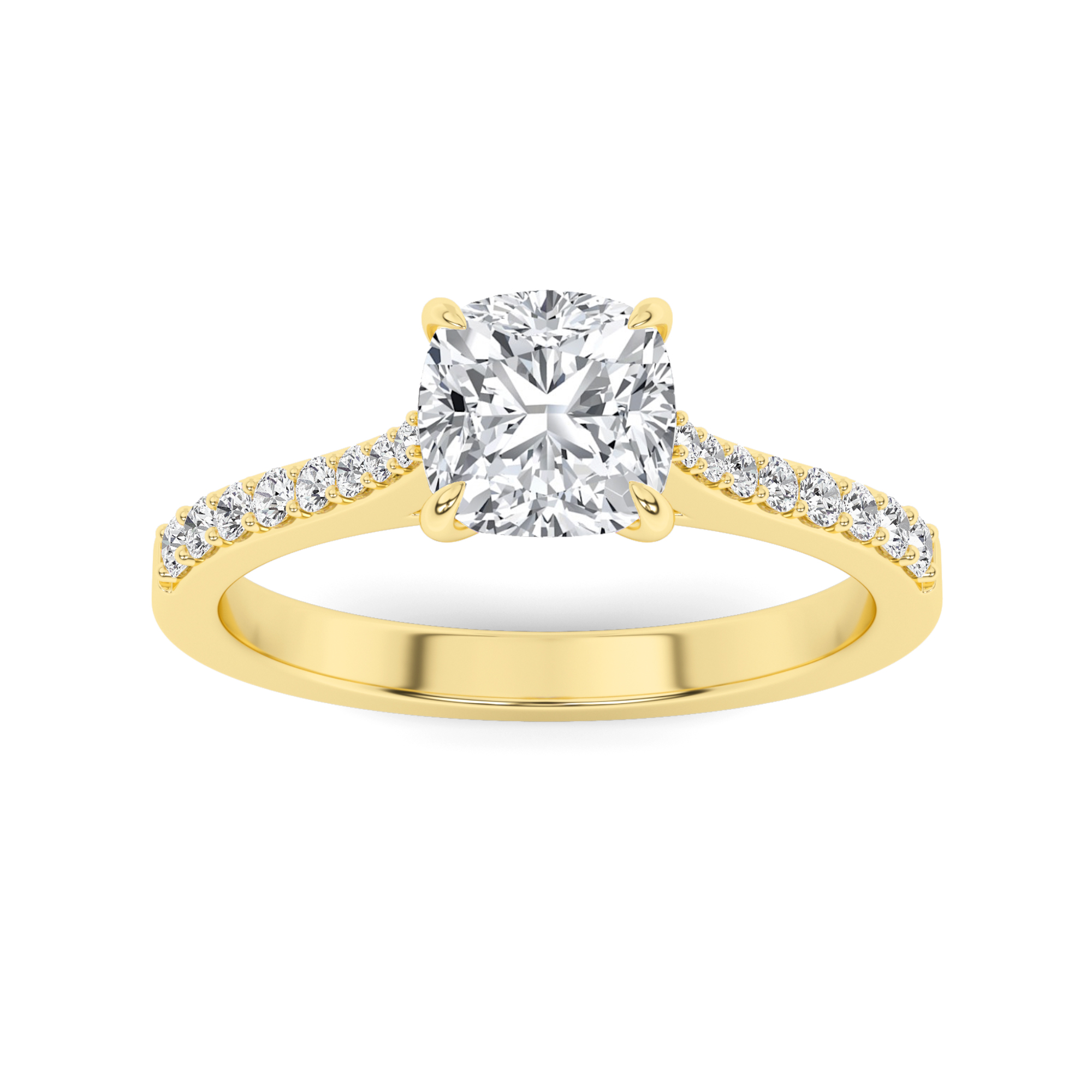 4 Prong  Round Side Stone Diamond Engagment in 9K Yellow Gold Classic Engagement Ring