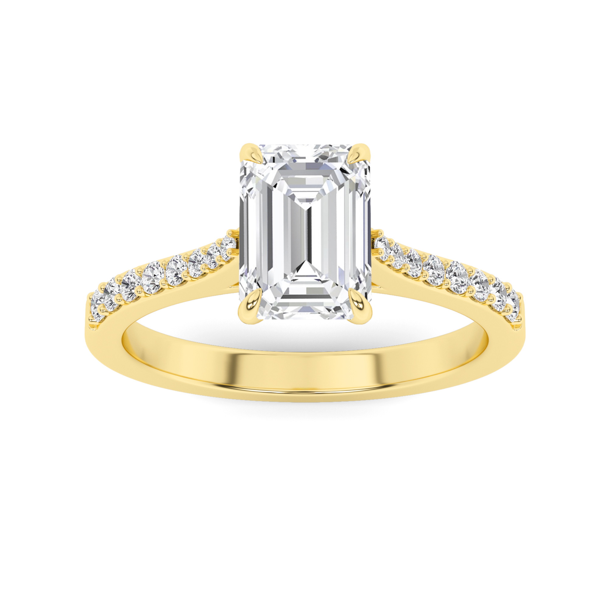 4 Prong  Round Side Stone Engagment in 9K Yellow Gold Classic Diamond Ring