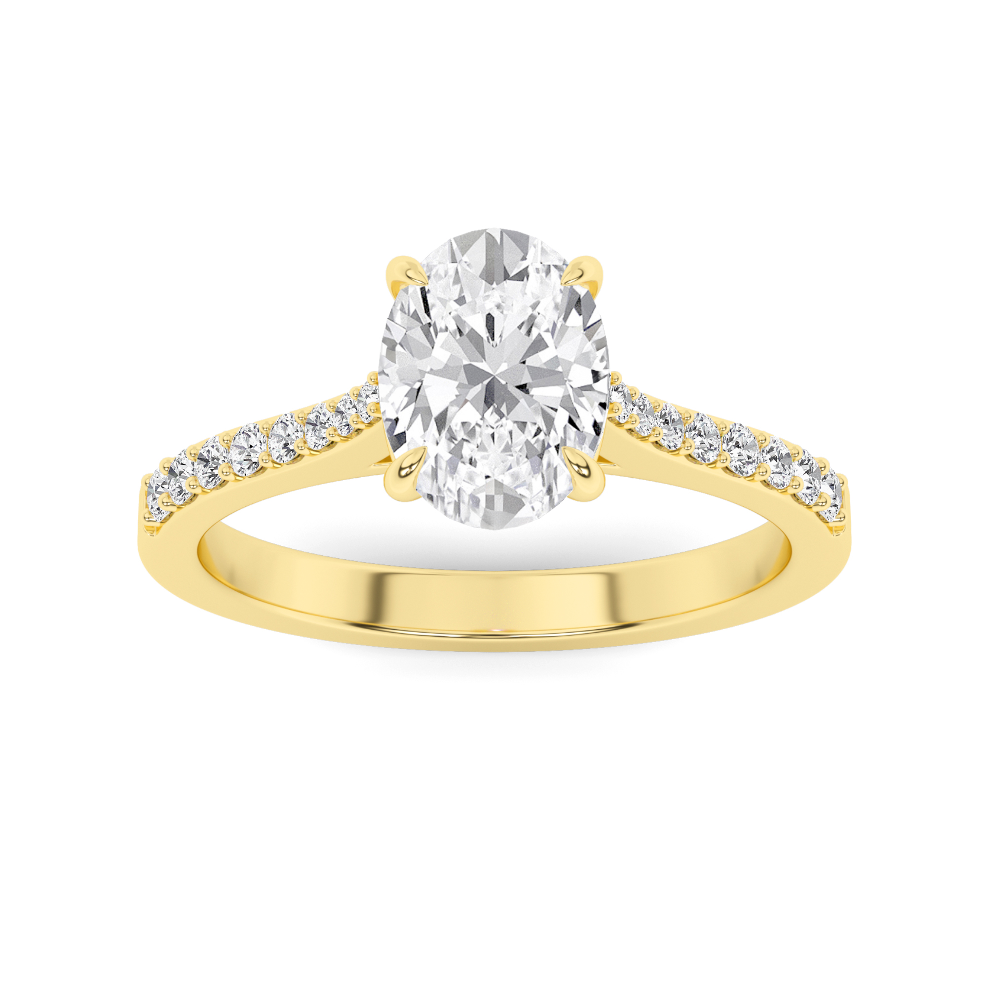 4 Prong  Round Side Stone Engagment in 9K Yellow Gold Classic Diamond Ring