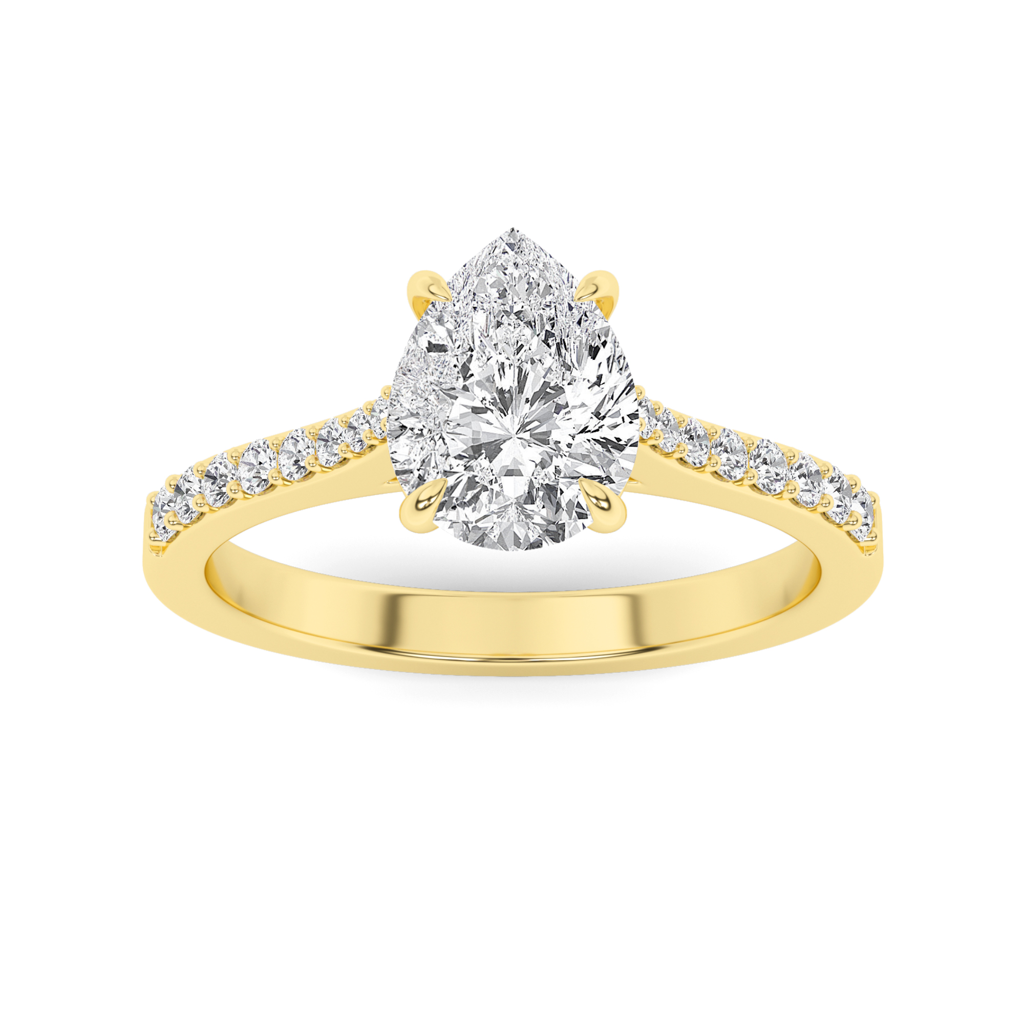 4 Prong  Round Side Stone Engagment in 9K Yellow Gold Classic Diamond Ring