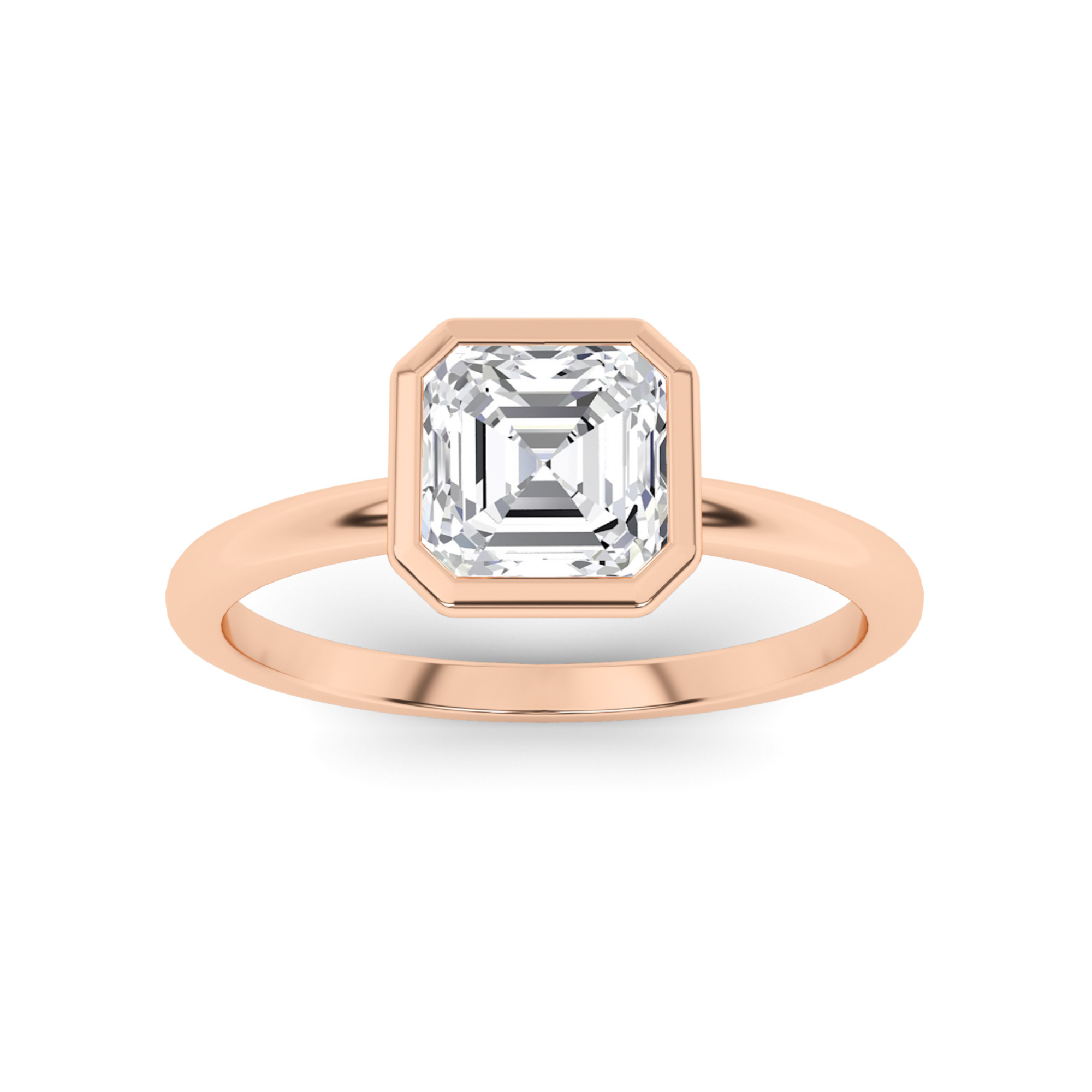 Bezel Set Round Solitaire Diamond Engagment in 9K Rose Gold Trendy Engagement Ring