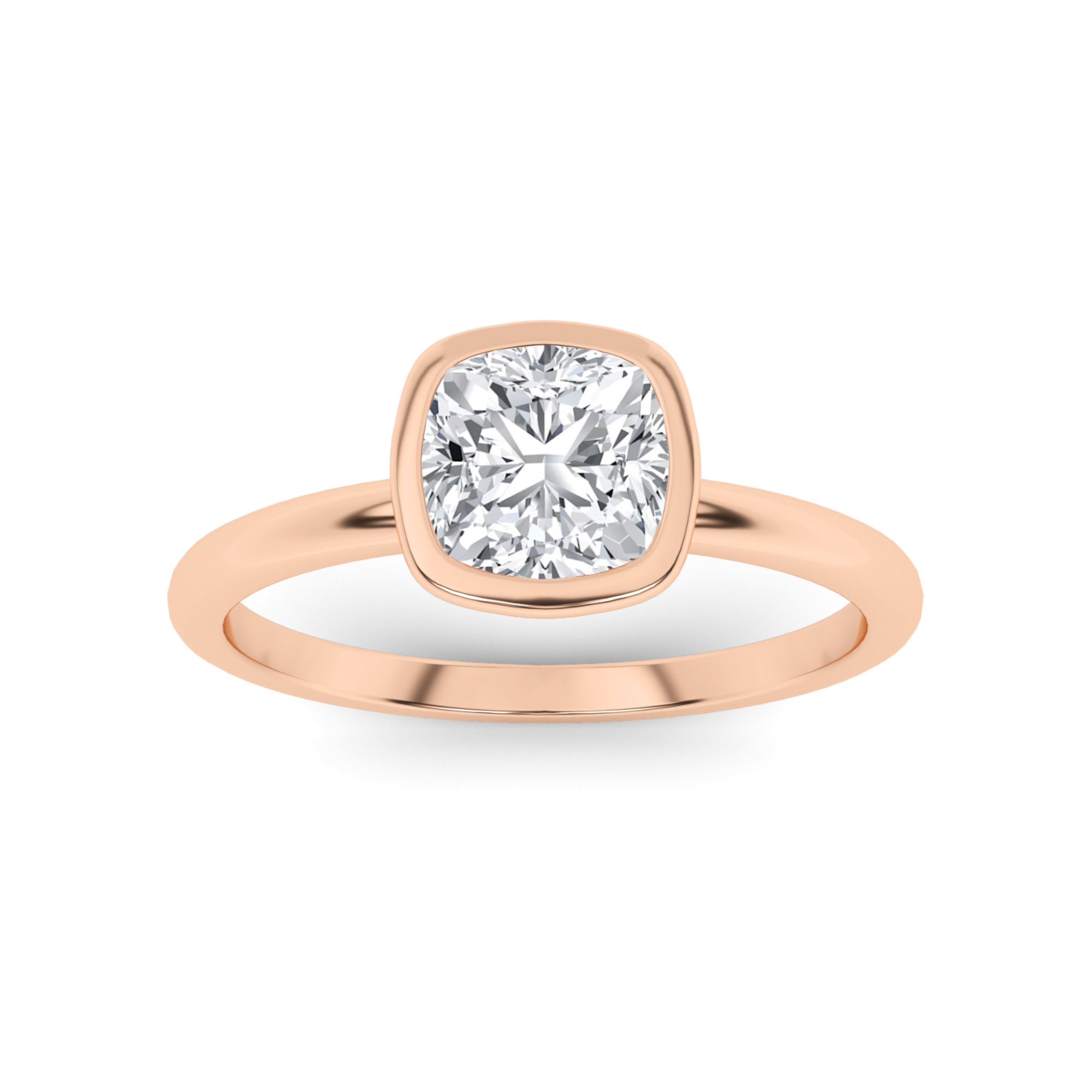 Bezel Set Round Solitaire Diamond Engagment in 9K Rose Gold Trendy Engagement Ring