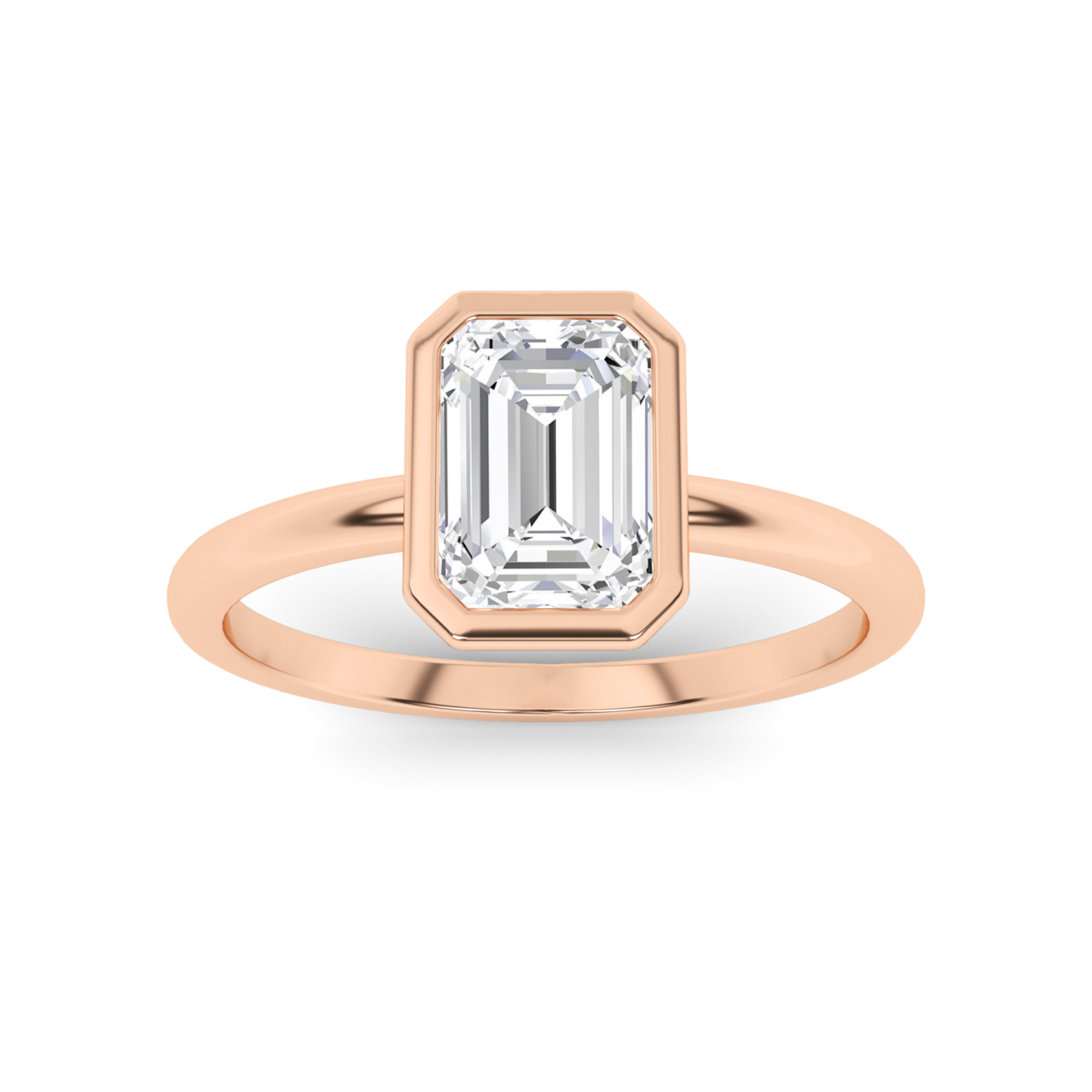 Bezel Set Round Solitaire Diamond Engagment in 9K Rose Gold Trendy Engagement Ring