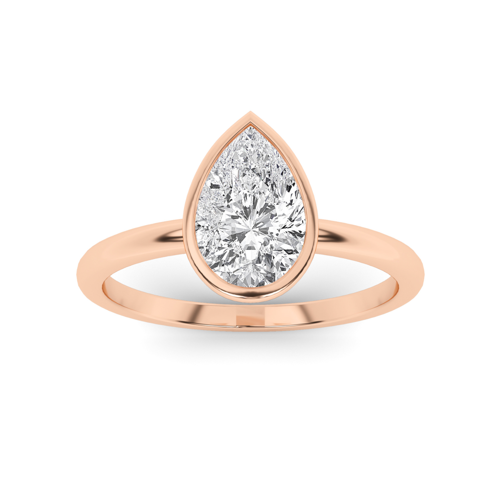 Bezel Set Round Solitaire Diamond Engagment in 9K Rose Gold Trendy Engagement Ring