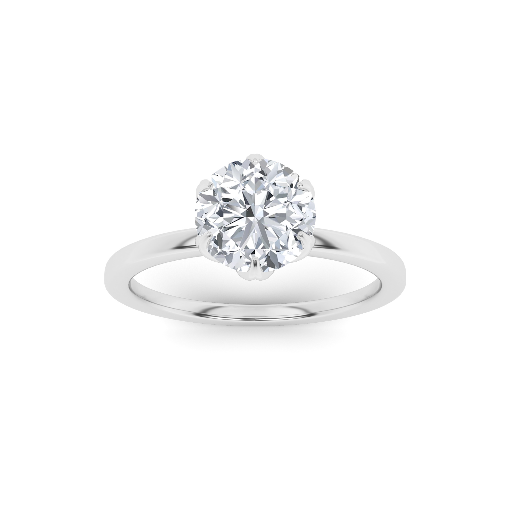 Beloved 6 Prong Round Solitaire Diamond Engagement Ring in 9K White Gold