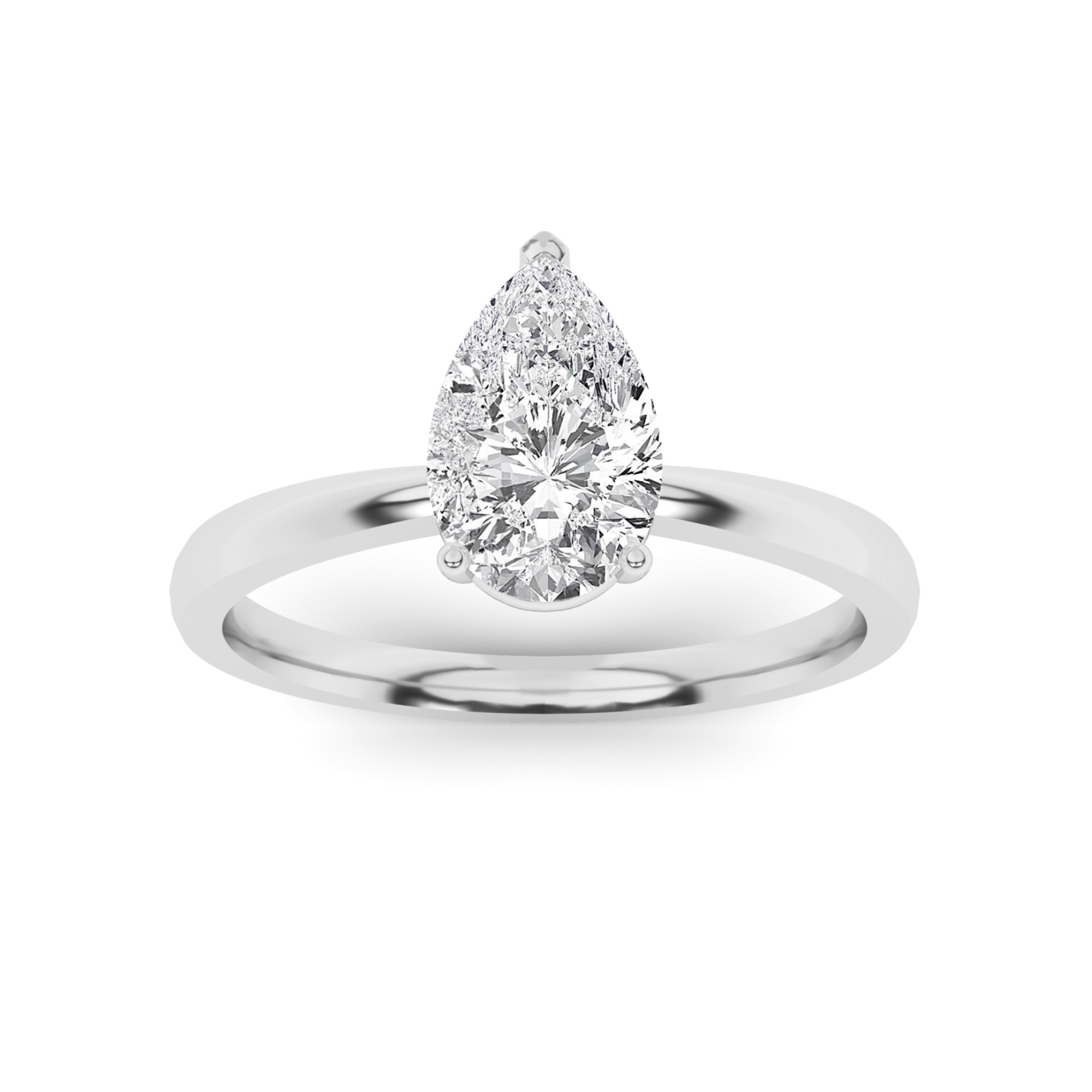 Basket Set 4 Prong Emerald Cut Solitaire Diamond Engagment in 9K White Gold Classic Engagement Ring